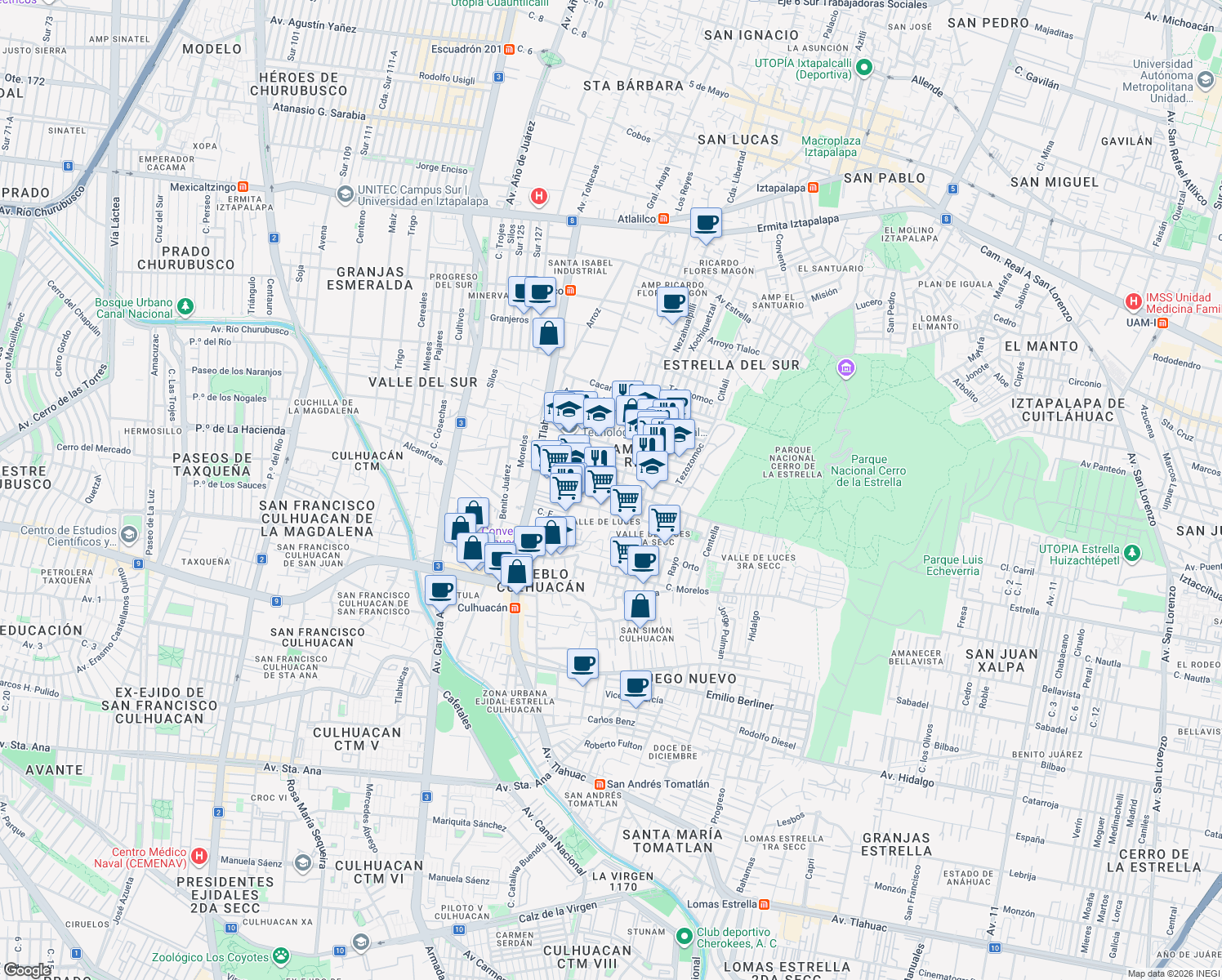map of restaurants, bars, coffee shops, grocery stores, and more near 5 de Mayo in Ciudad de México