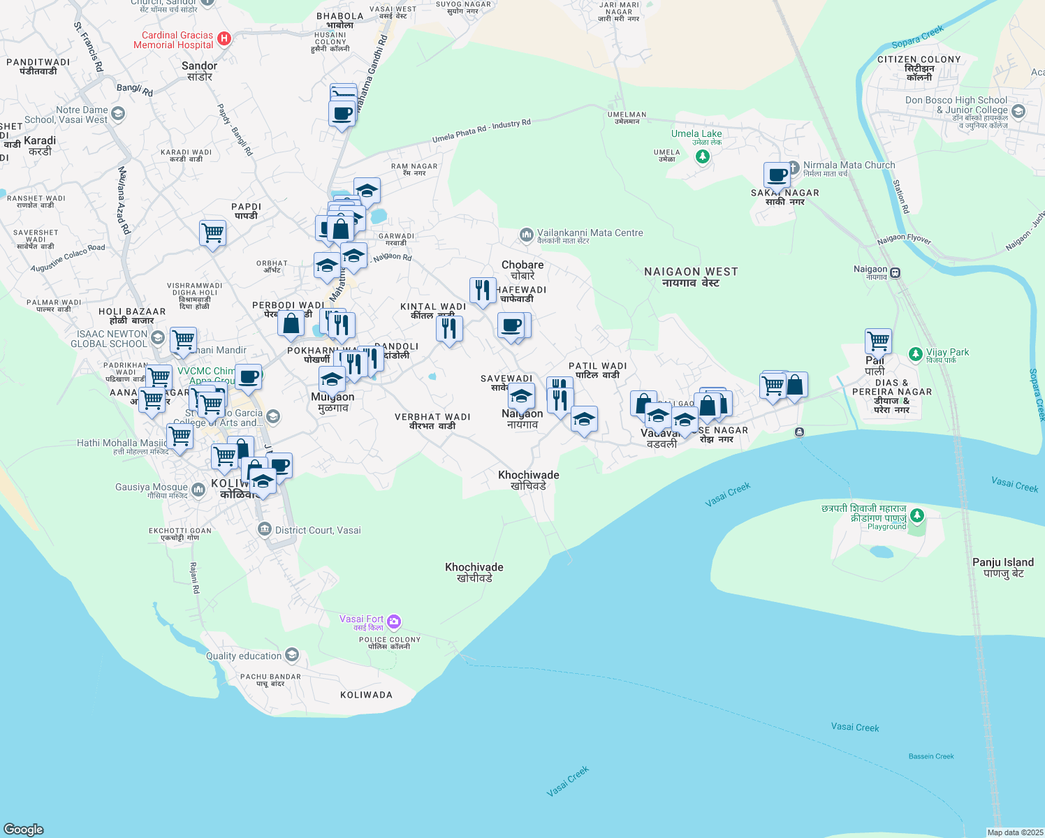 map of restaurants, bars, coffee shops, grocery stores, and more near in Naigaon