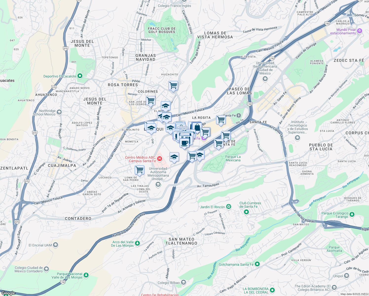 map of restaurants, bars, coffee shops, grocery stores, and more near Juan Salvador Agraz in Ciudad de México
