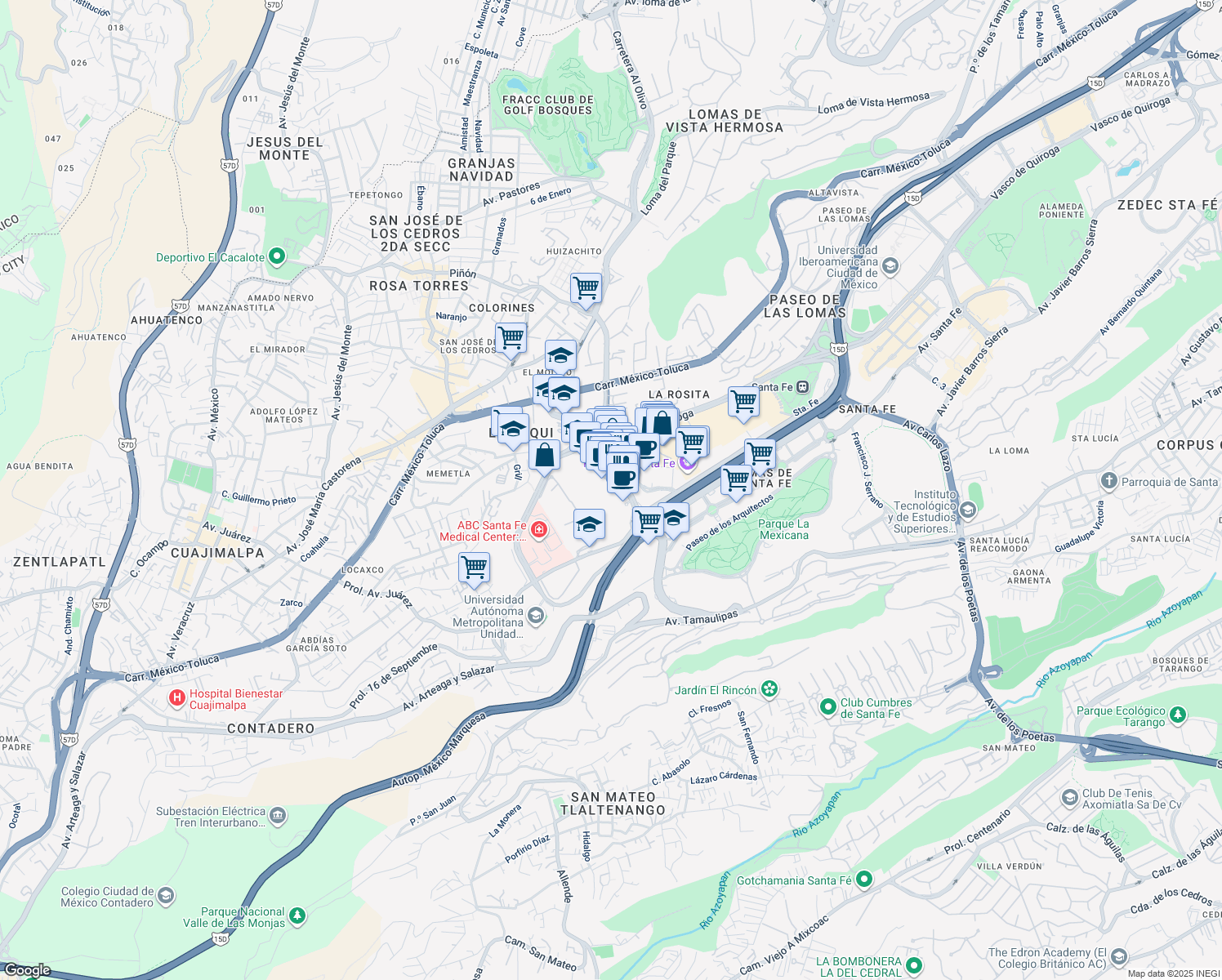 map of restaurants, bars, coffee shops, grocery stores, and more near 69 Juan Salvador Agraz in Ciudad de México