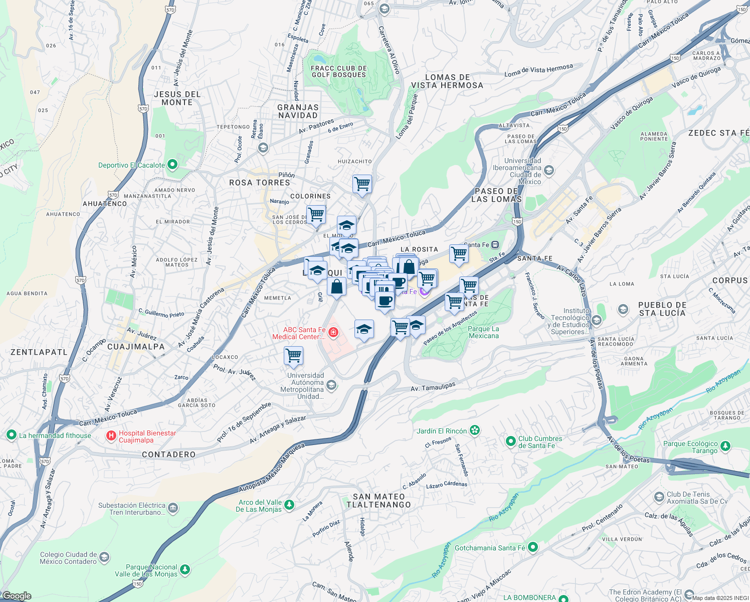 map of restaurants, bars, coffee shops, grocery stores, and more near 69 Juan Salvador Agraz in Ciudad de México