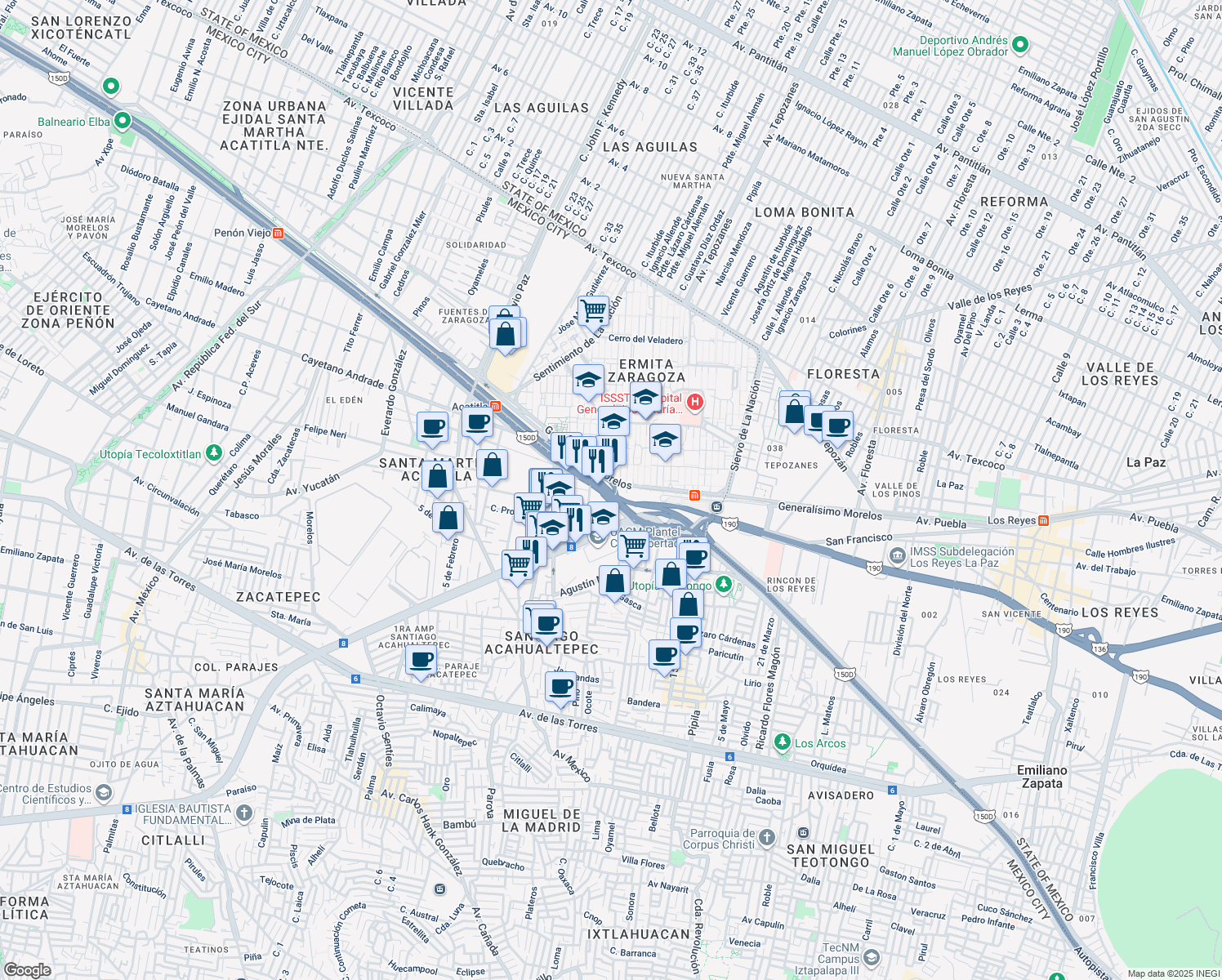 map of restaurants, bars, coffee shops, grocery stores, and more near 270 Calzada Ignacio Zaragoza in Ciudad de México