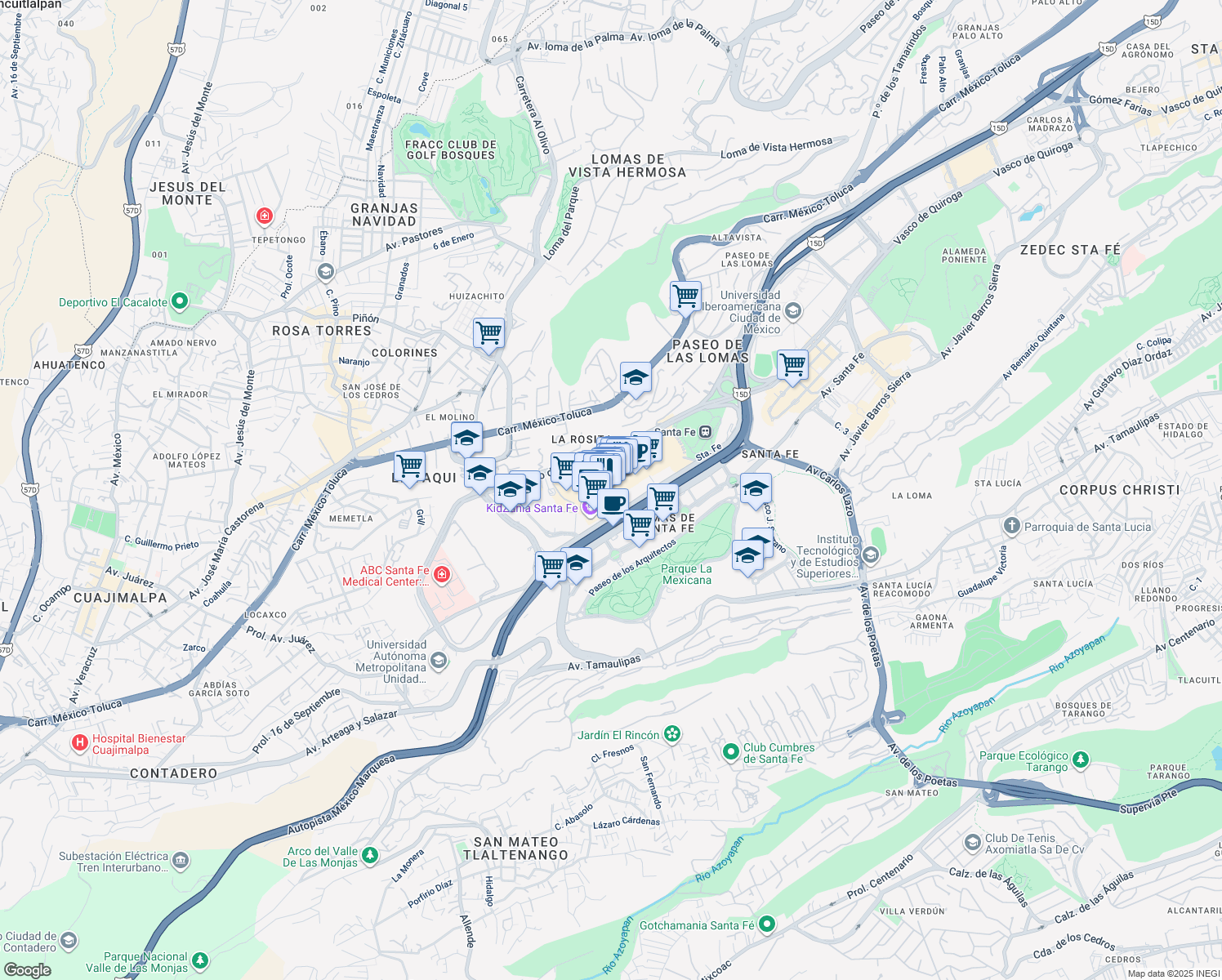 map of restaurants, bars, coffee shops, grocery stores, and more near 3800 Vasco de Quiroga in Ciudad de México