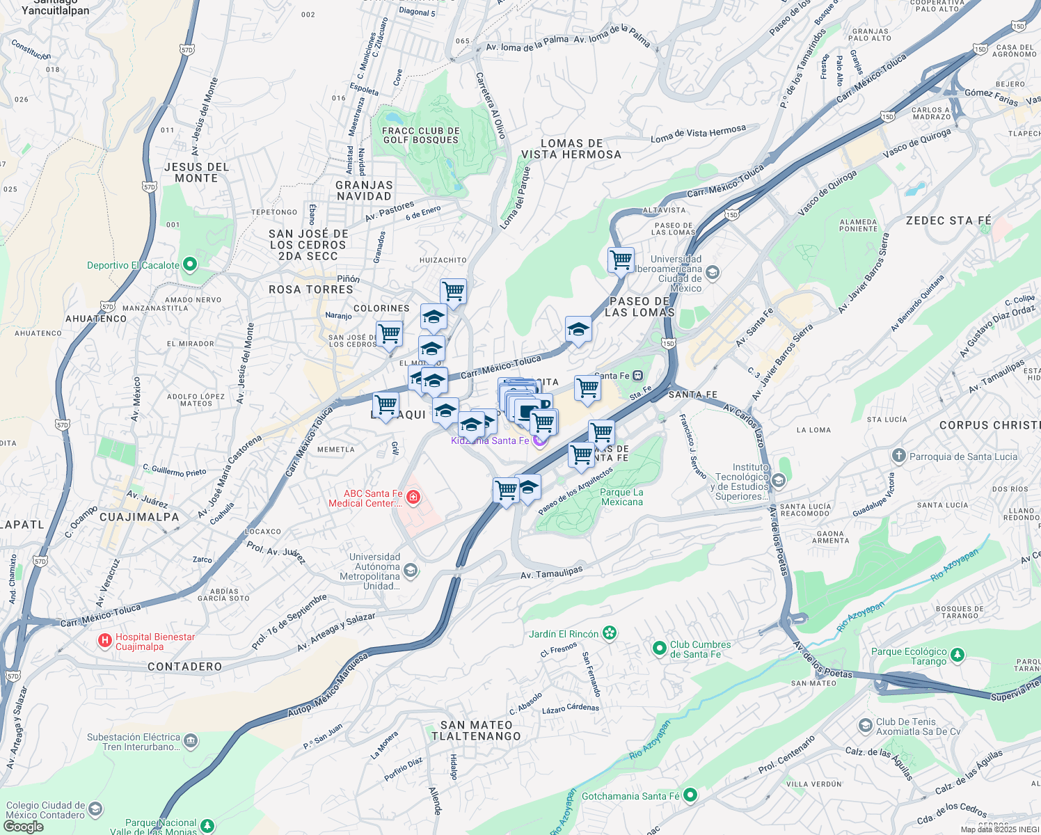 map of restaurants, bars, coffee shops, grocery stores, and more near 3800 Del. Cuajimalpa in Ciudad de México