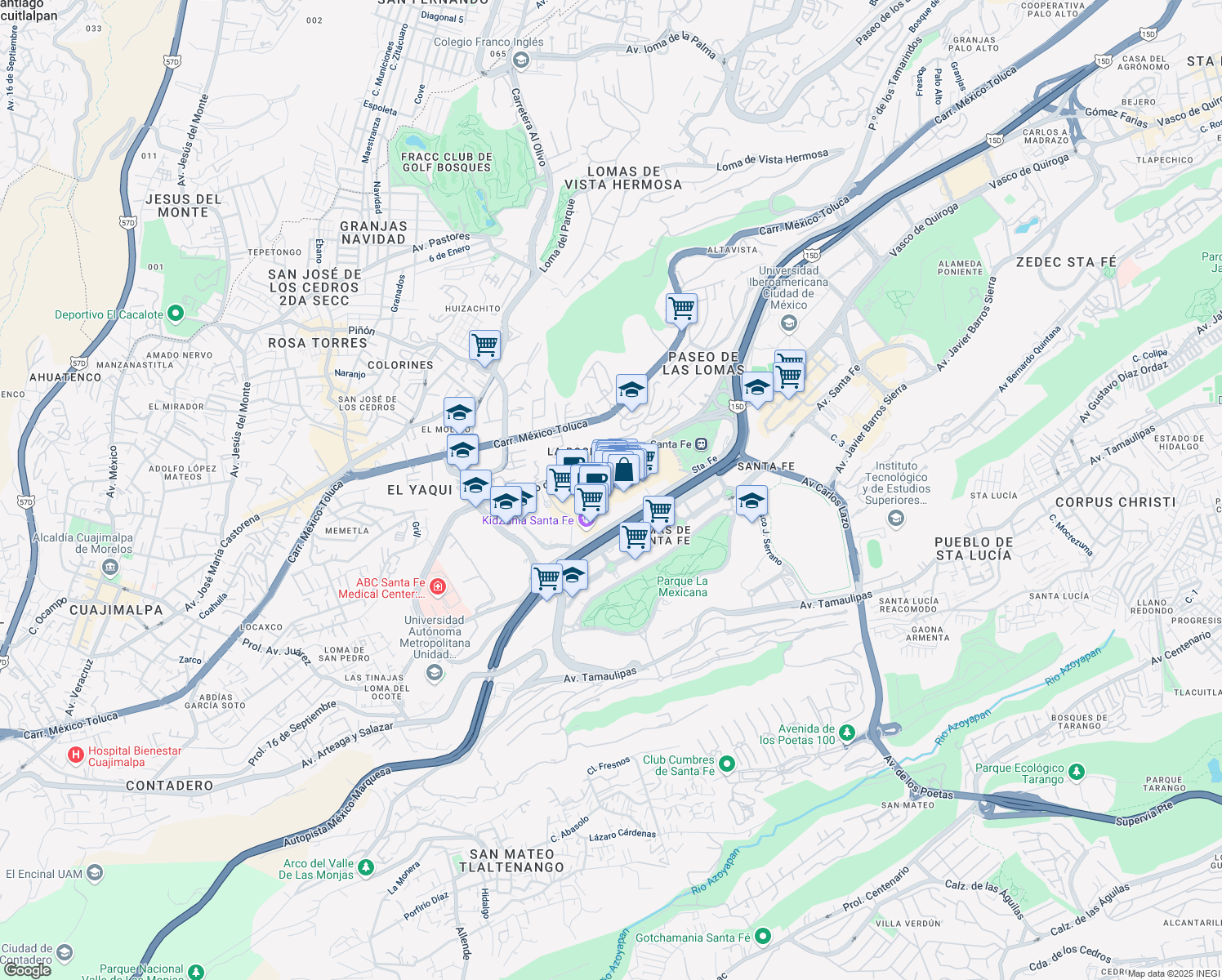 map of restaurants, bars, coffee shops, grocery stores, and more near 3800 Vasco de Quiroga in Ciudad de México
