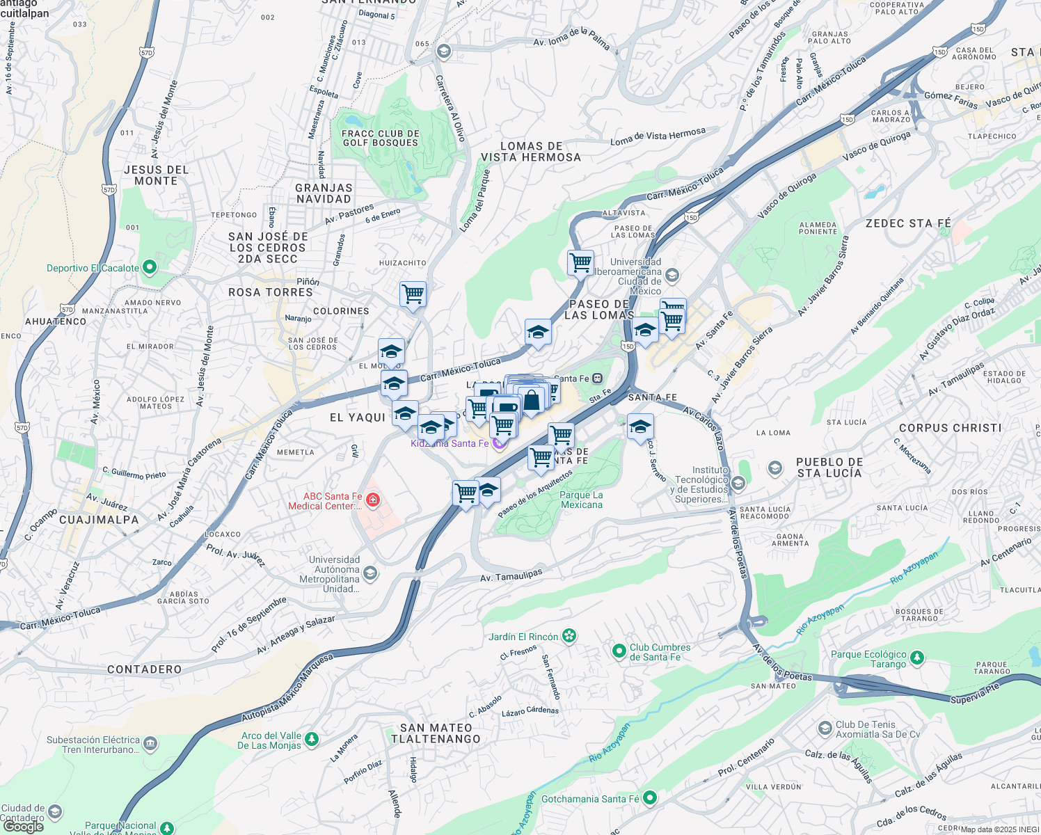 map of restaurants, bars, coffee shops, grocery stores, and more near 3800 Del. Cuajimalpa in Ciudad de México