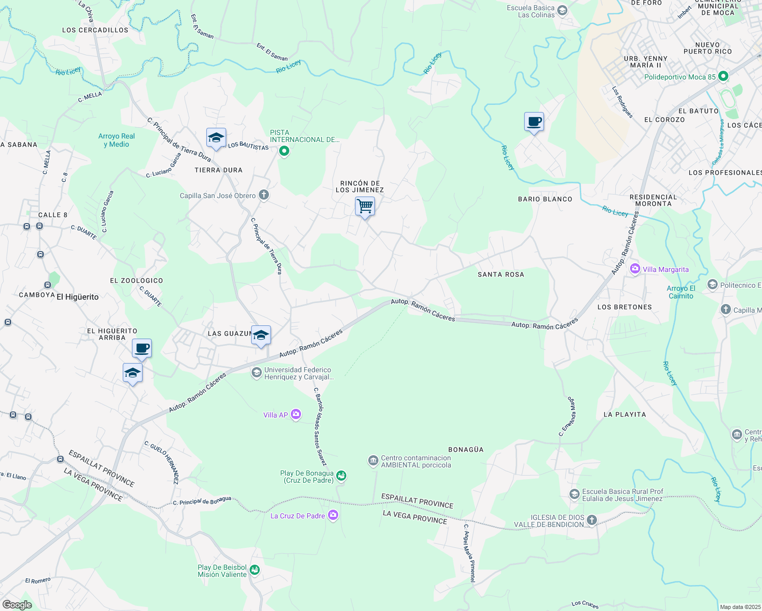 map of restaurants, bars, coffee shops, grocery stores, and more near Autopista Ramón Cáceres in Moca