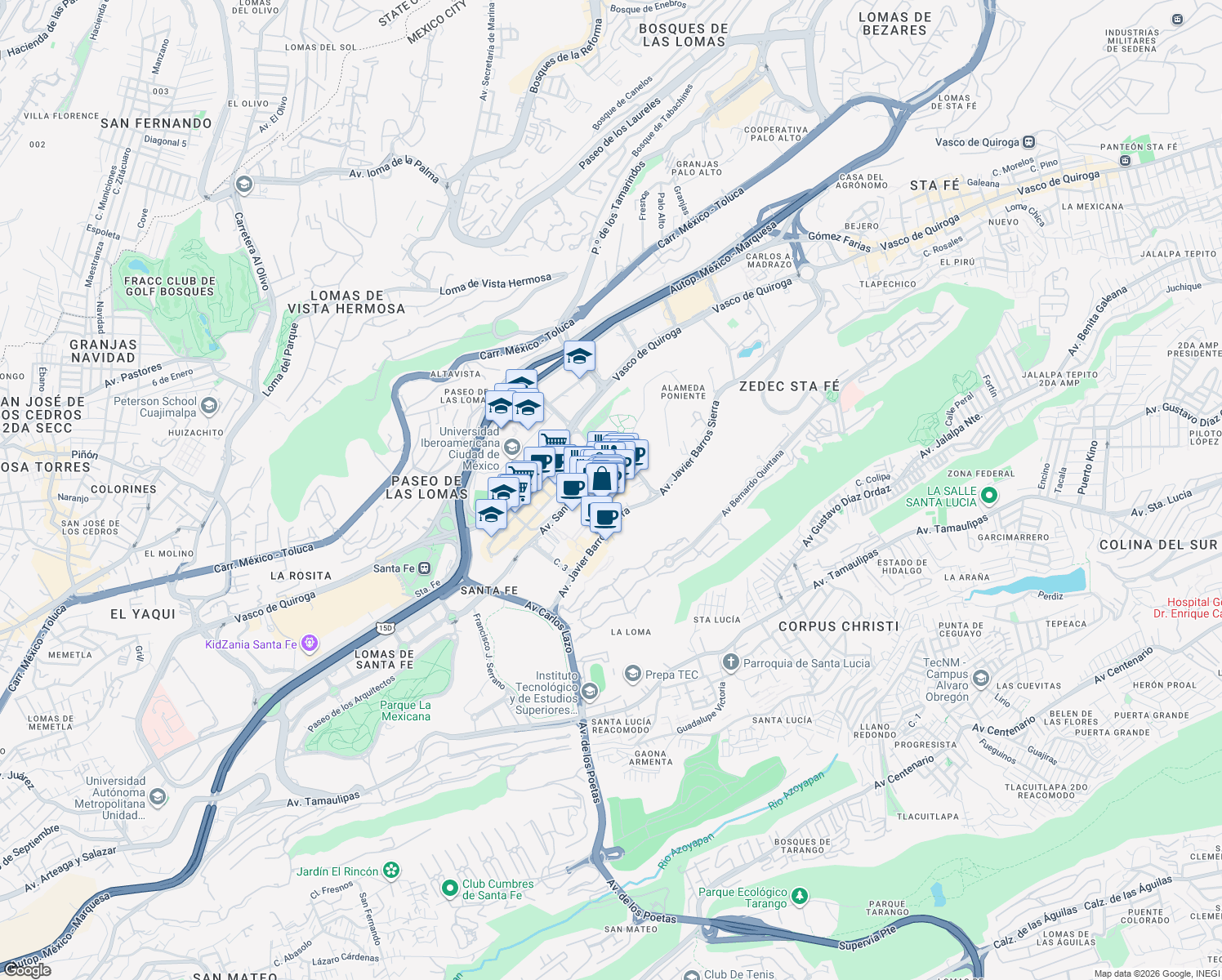 map of restaurants, bars, coffee shops, grocery stores, and more near 70 Antonio Dovali Jaime in Ciudad de México