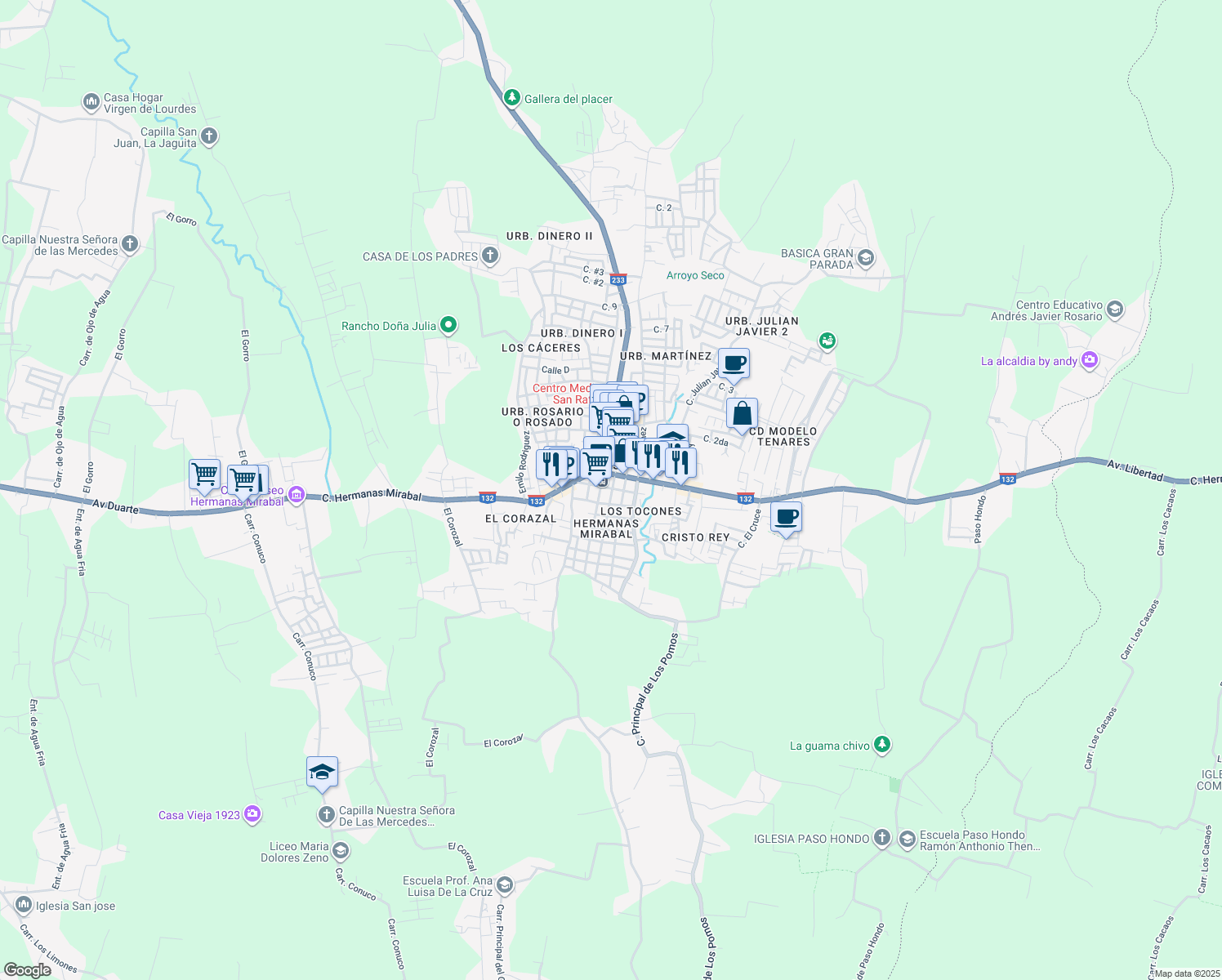 map of restaurants, bars, coffee shops, grocery stores, and more near Calle Dr. Tejada Florentino in Tenares