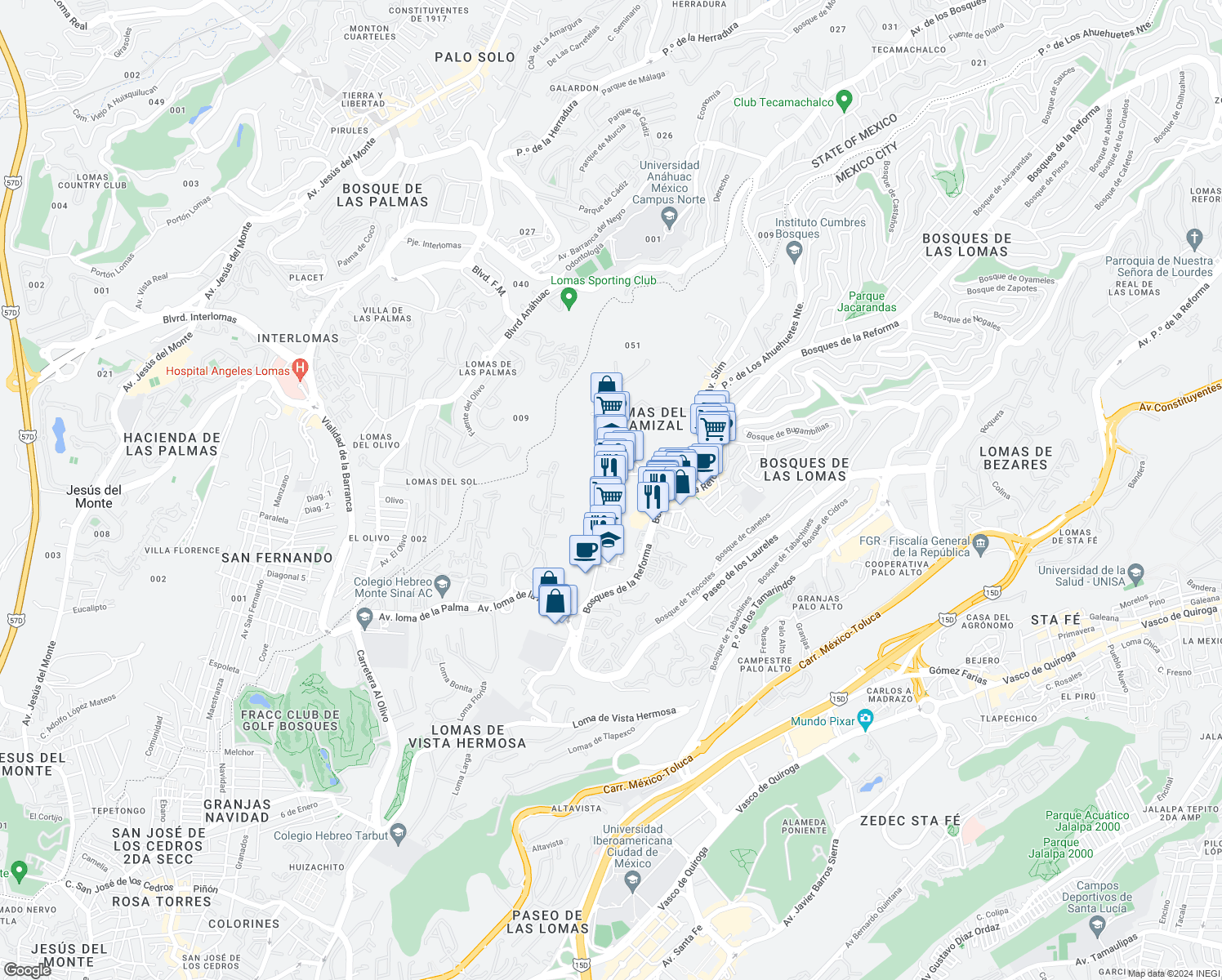 map of restaurants, bars, coffee shops, grocery stores, and more near Avenida Secretaría de Marina in Ciudad de México