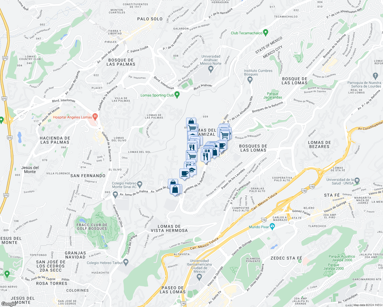 map of restaurants, bars, coffee shops, grocery stores, and more near 510 Avenida Secretaría de Marina in Ciudad de México
