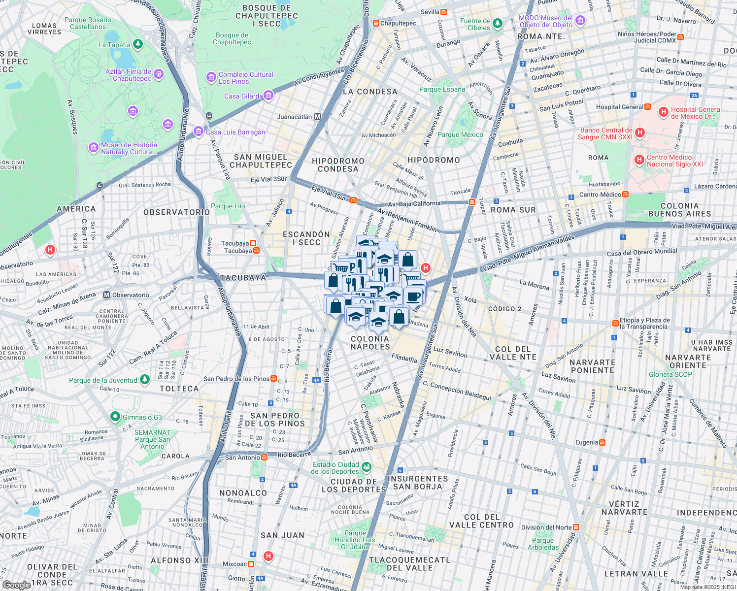 map of restaurants, bars, coffee shops, grocery stores, and more near 145 Minería in Ciudad de México