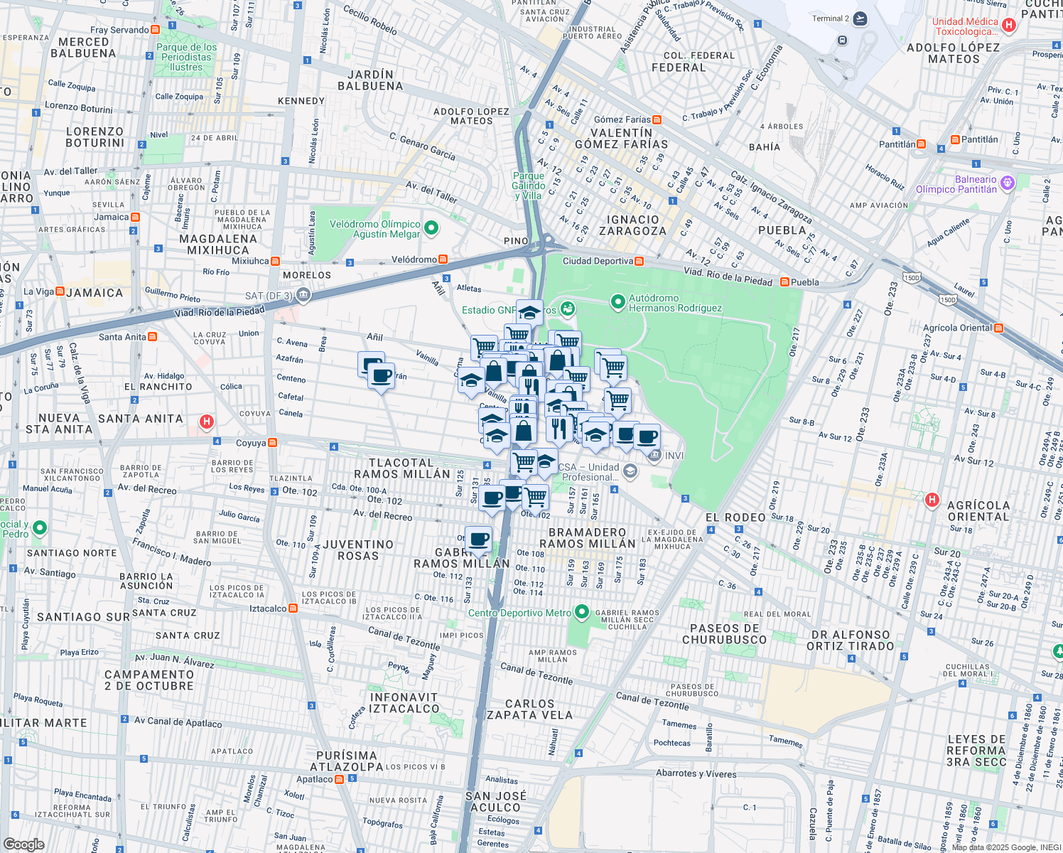 map of restaurants, bars, coffee shops, grocery stores, and more near 538 Cafetal in Ciudad de México