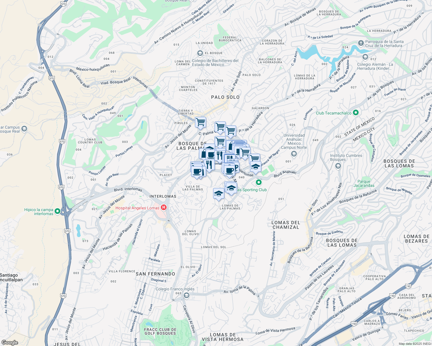 map of restaurants, bars, coffee shops, grocery stores, and more near 8 Boulevard Magnocentro in Naucalpan de Juárez