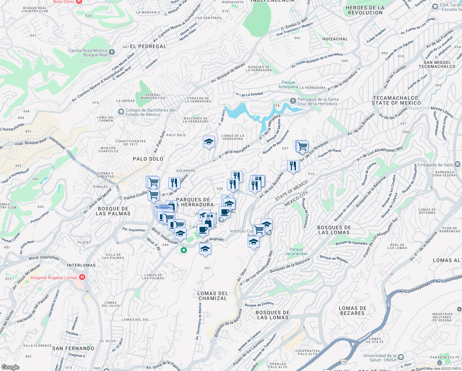 map of restaurants, bars, coffee shops, grocery stores, and more near 17 Economía in Naucalpan de Juárez