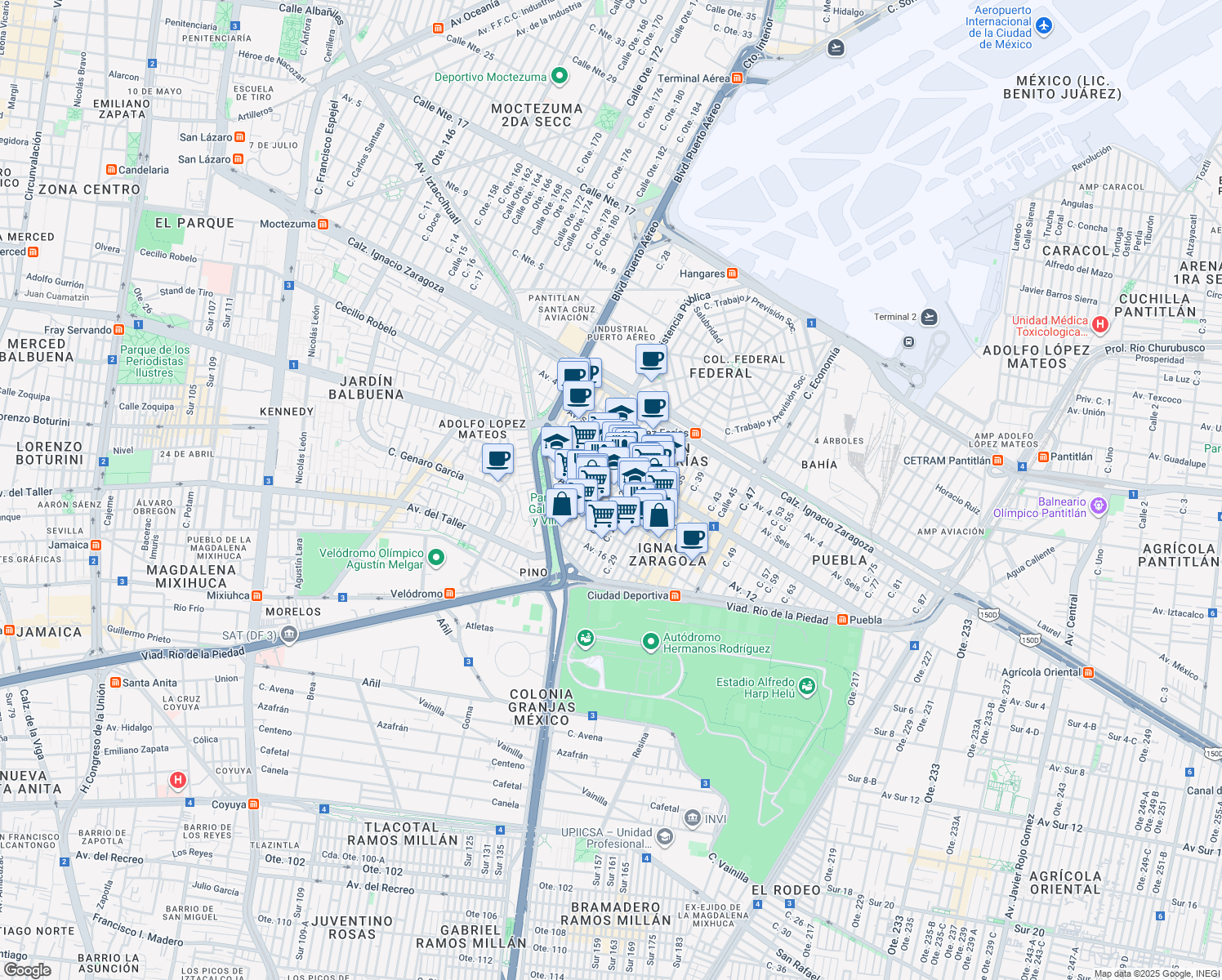 map of restaurants, bars, coffee shops, grocery stores, and more near 87 Avenida 10 in Ciudad de México