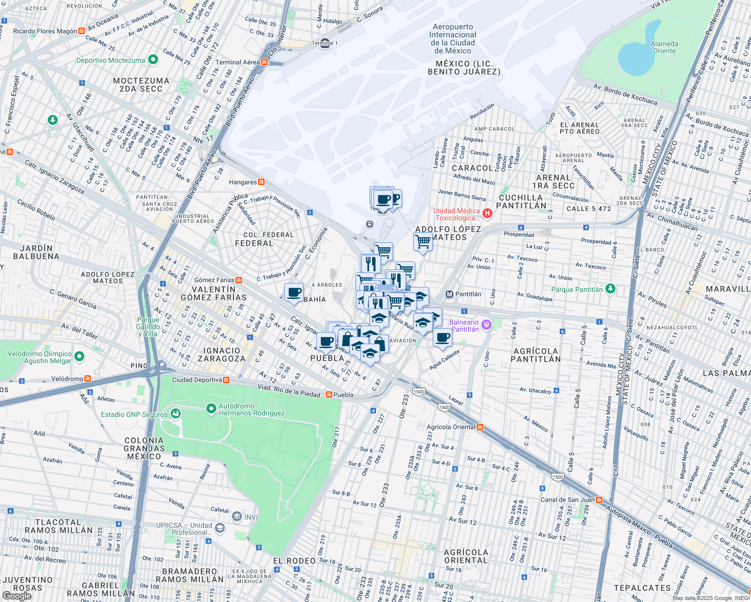 map of restaurants, bars, coffee shops, grocery stores, and more near in Ciudad de México