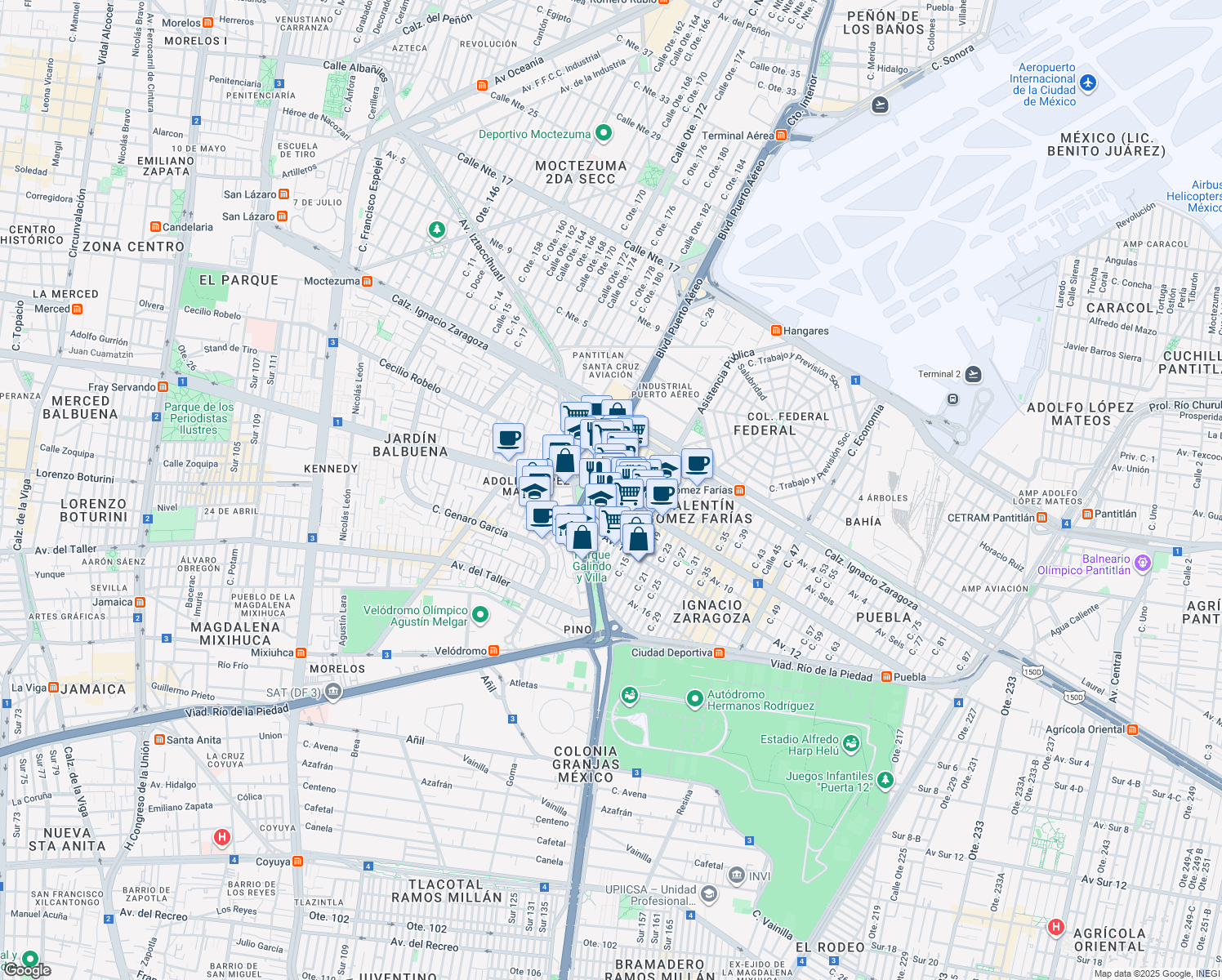 map of restaurants, bars, coffee shops, grocery stores, and more near 3 in Mexico City