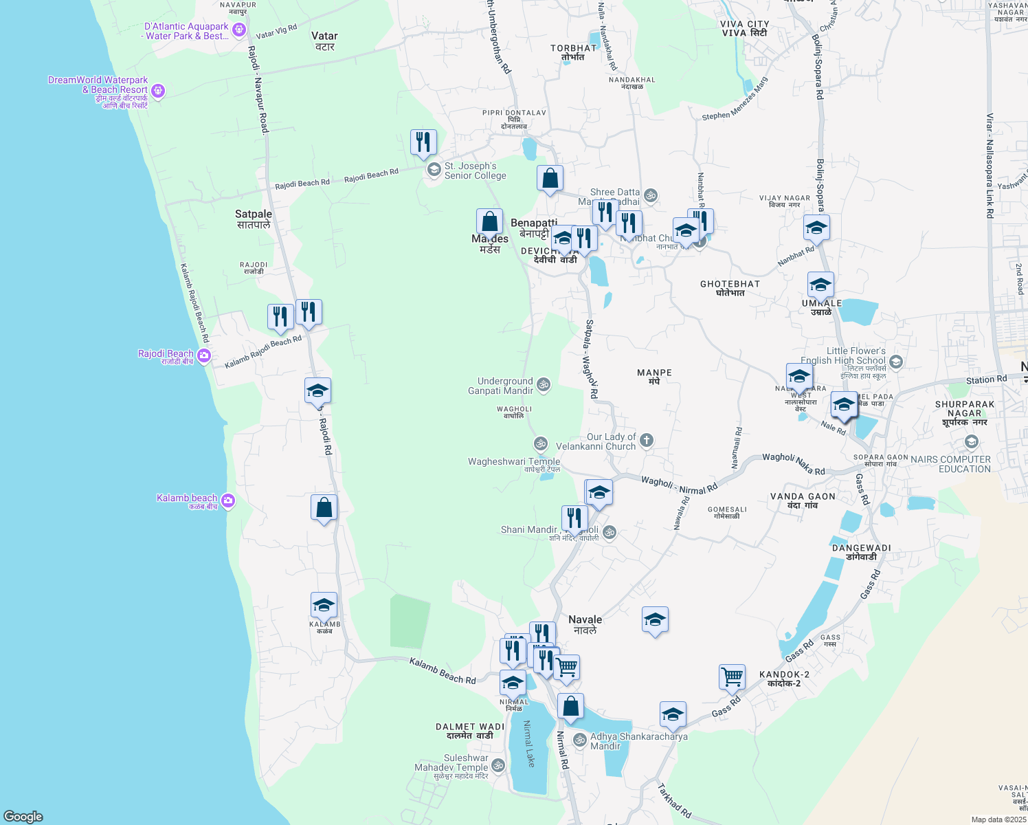 map of restaurants, bars, coffee shops, grocery stores, and more near in Nala Sopara