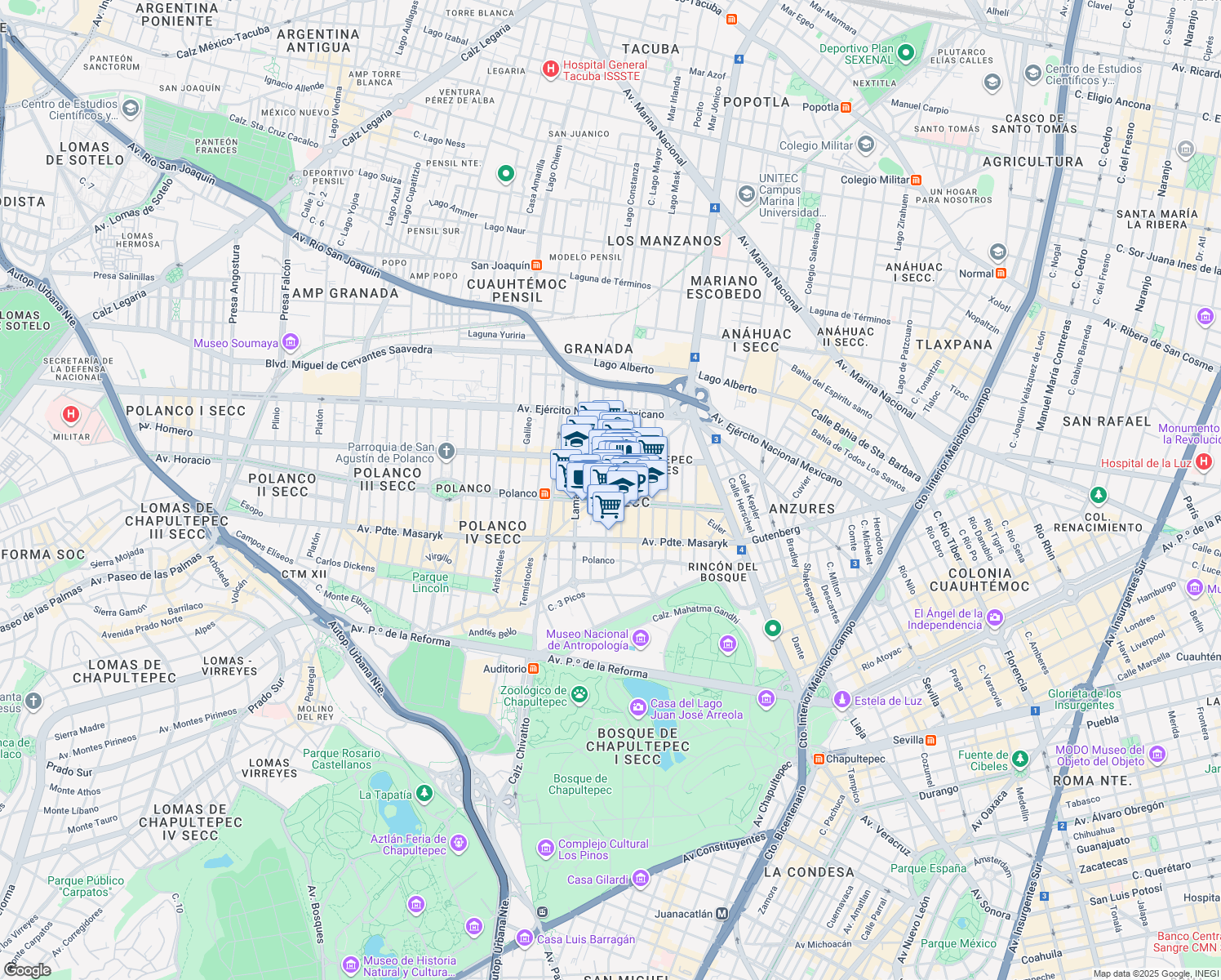 map of restaurants, bars, coffee shops, grocery stores, and more near in Mexico City