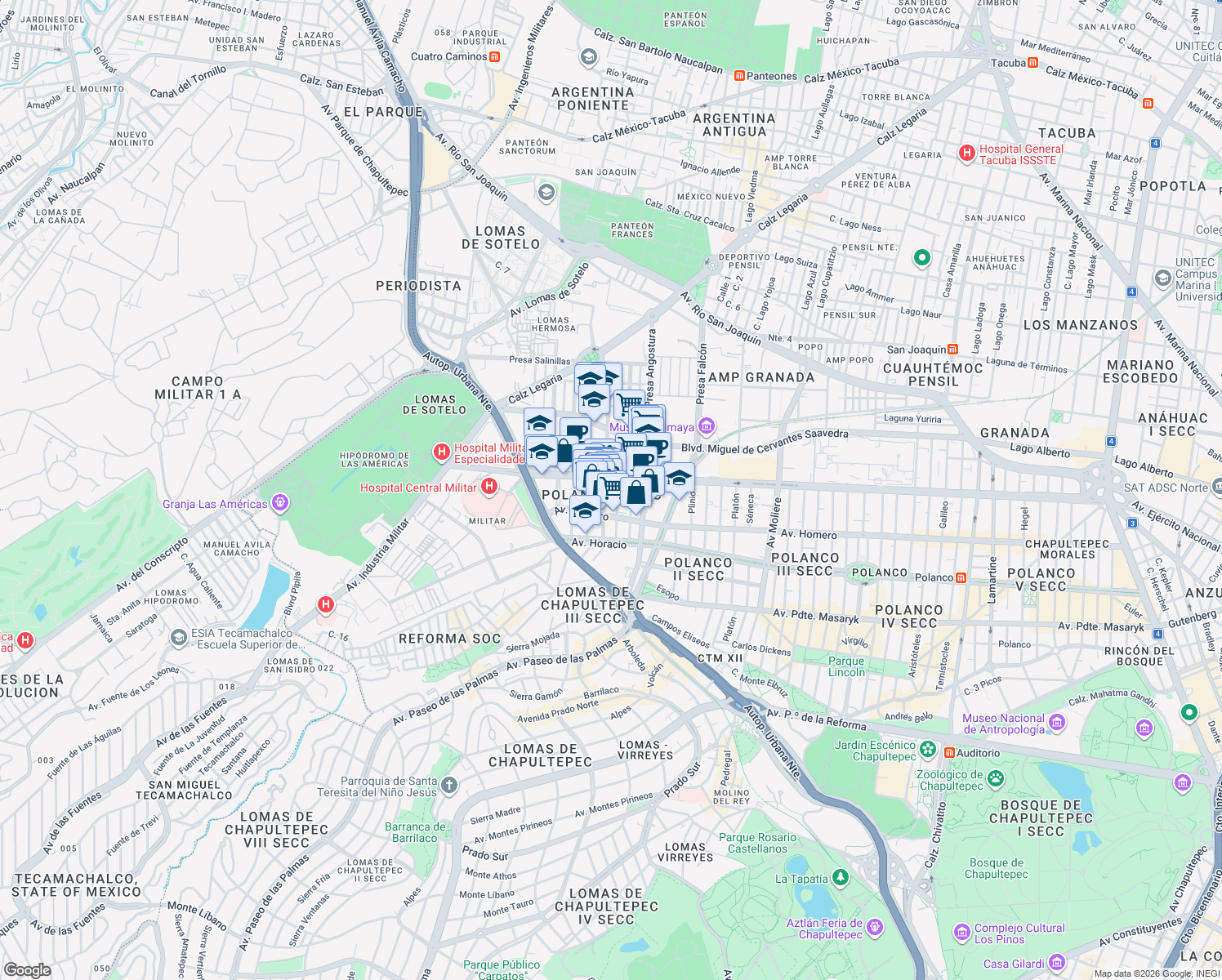 map of restaurants, bars, coffee shops, grocery stores, and more near 8 Avenida Jaime Balmes in Ciudad de México