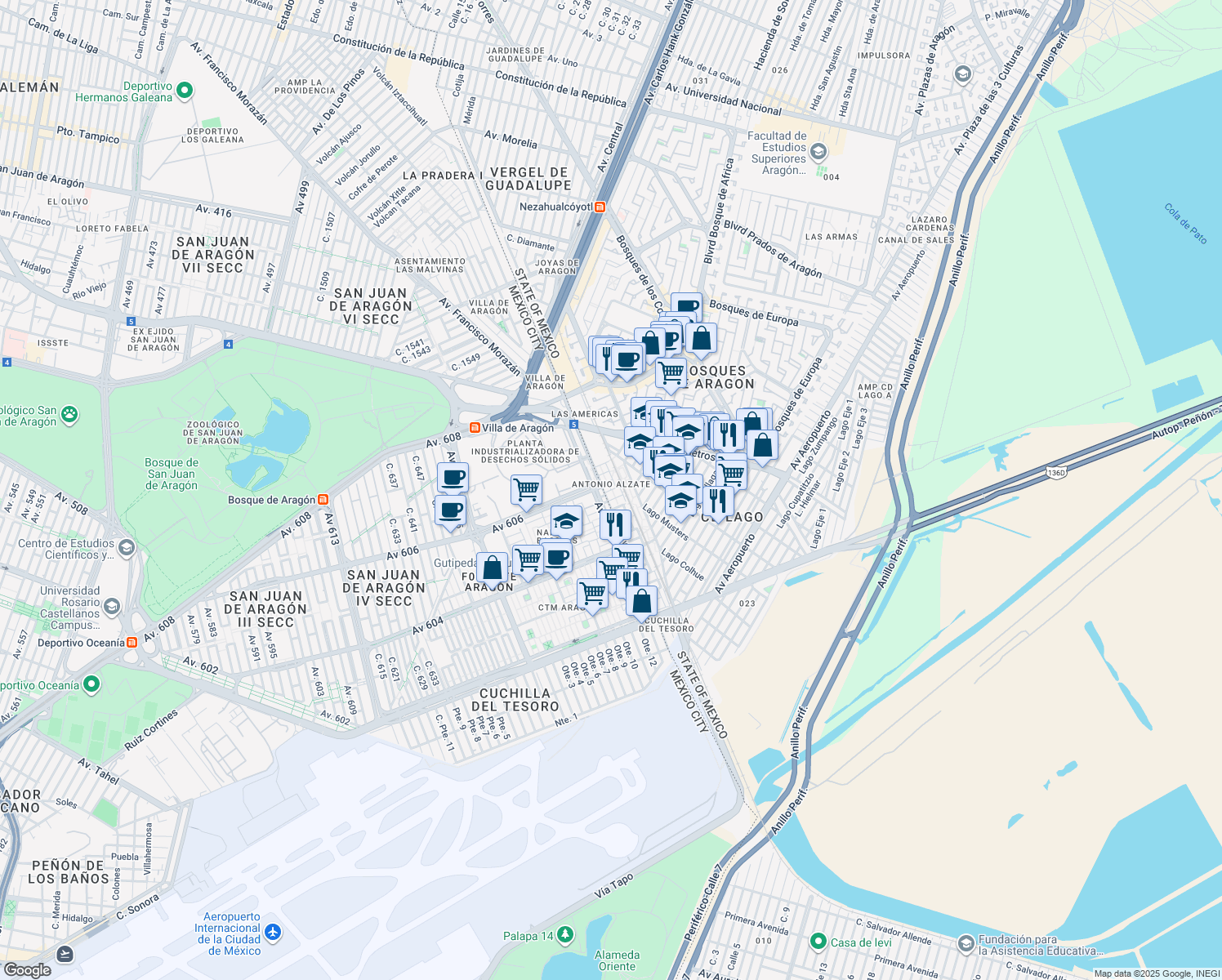 map of restaurants, bars, coffee shops, grocery stores, and more near in Nezahualcóyotl