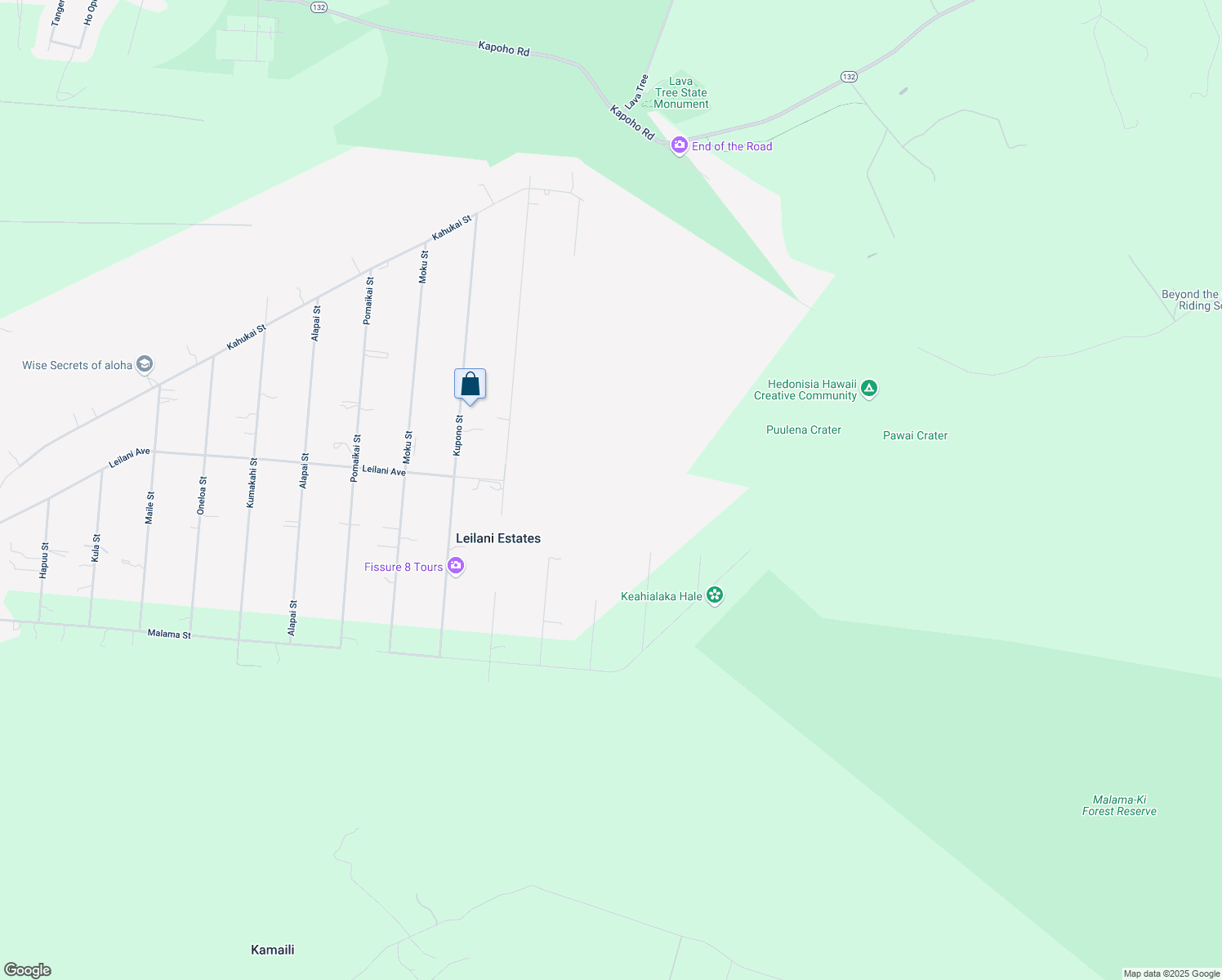 map of restaurants, bars, coffee shops, grocery stores, and more near 13-3495 Makamae Street in Pāhoa