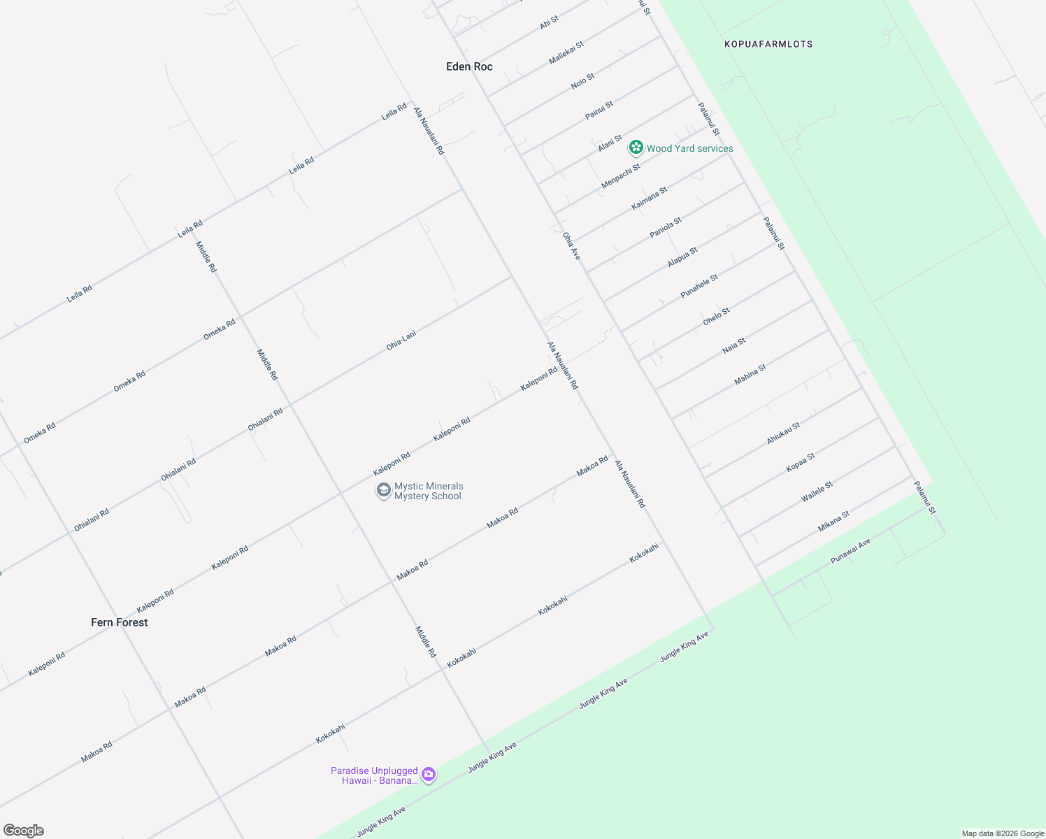 map of restaurants, bars, coffee shops, grocery stores, and more near 11-2001 Kaleponi Road in Pāhoa