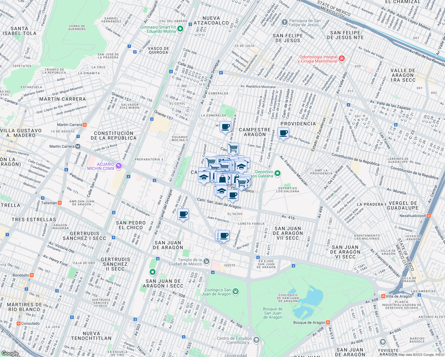 map of restaurants, bars, coffee shops, grocery stores, and more near 85 Pto. San José del Cabo in Ciudad de México