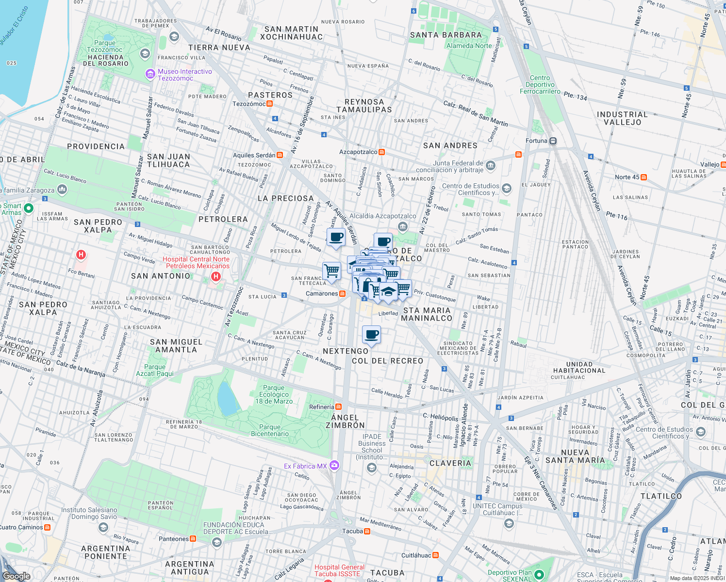 map of restaurants, bars, coffee shops, grocery stores, and more near 510 Reforma in Ciudad de México