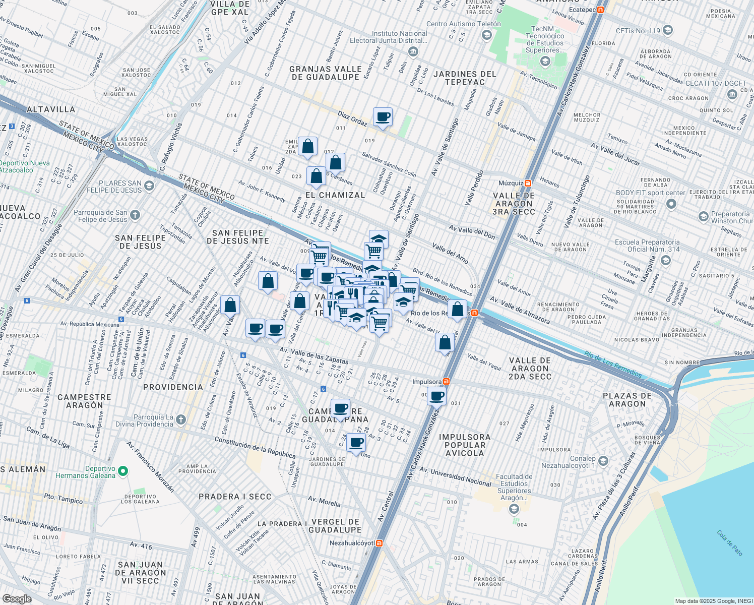 map of restaurants, bars, coffee shops, grocery stores, and more near 5 in Ecatepec