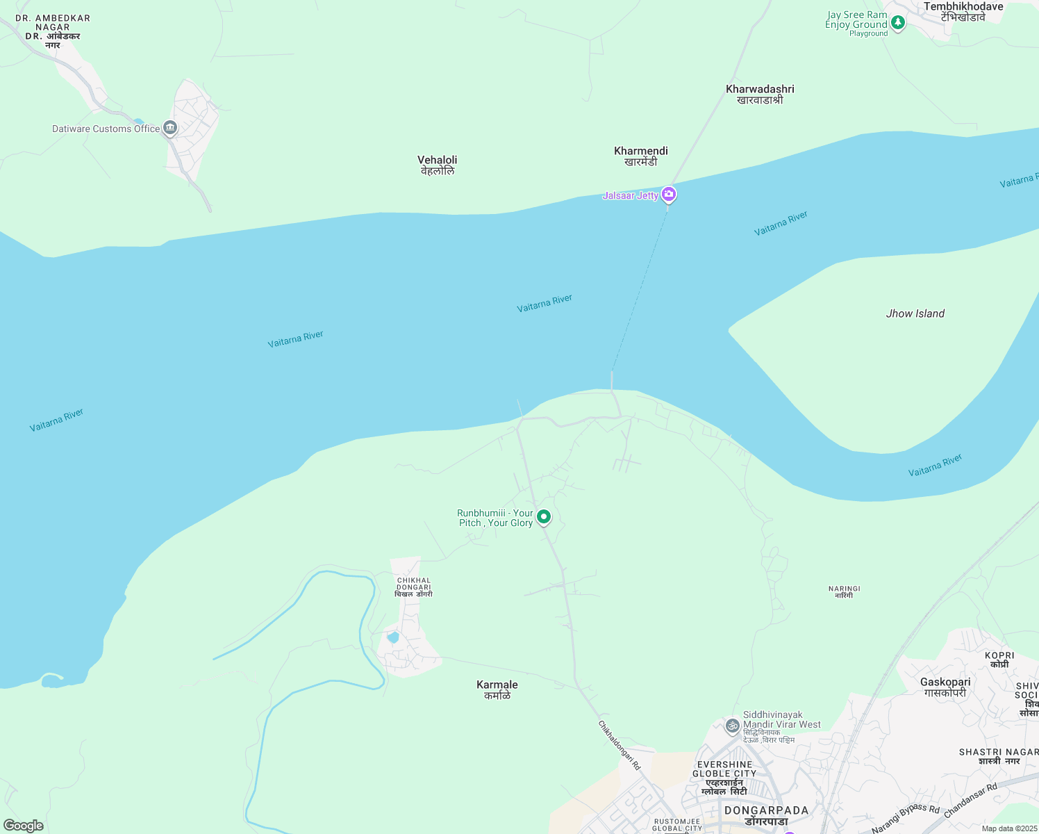 map of restaurants, bars, coffee shops, grocery stores, and more near Marambal Pada Road in Virar