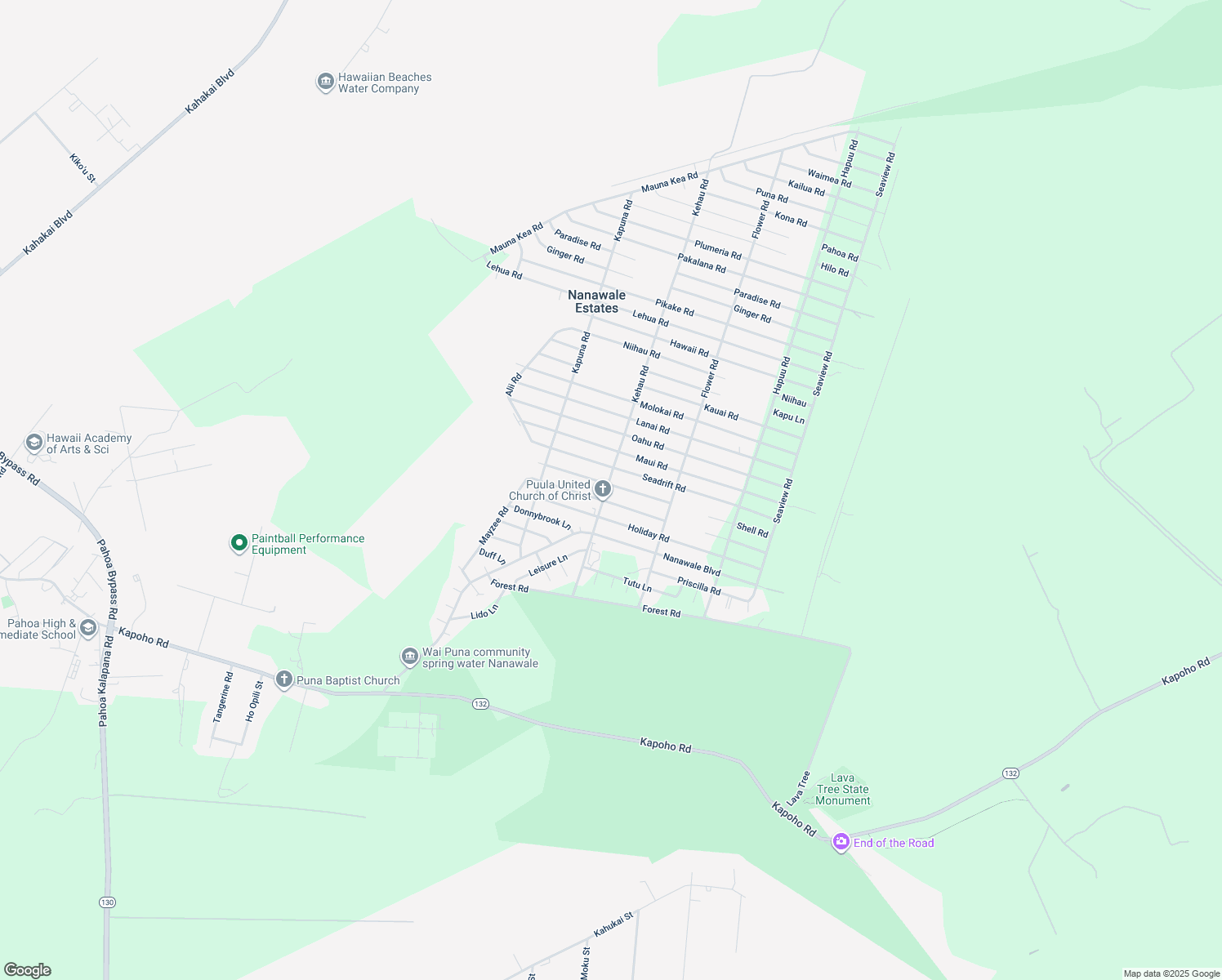 map of restaurants, bars, coffee shops, grocery stores, and more near 14-817 Kehau Road in Pāhoa