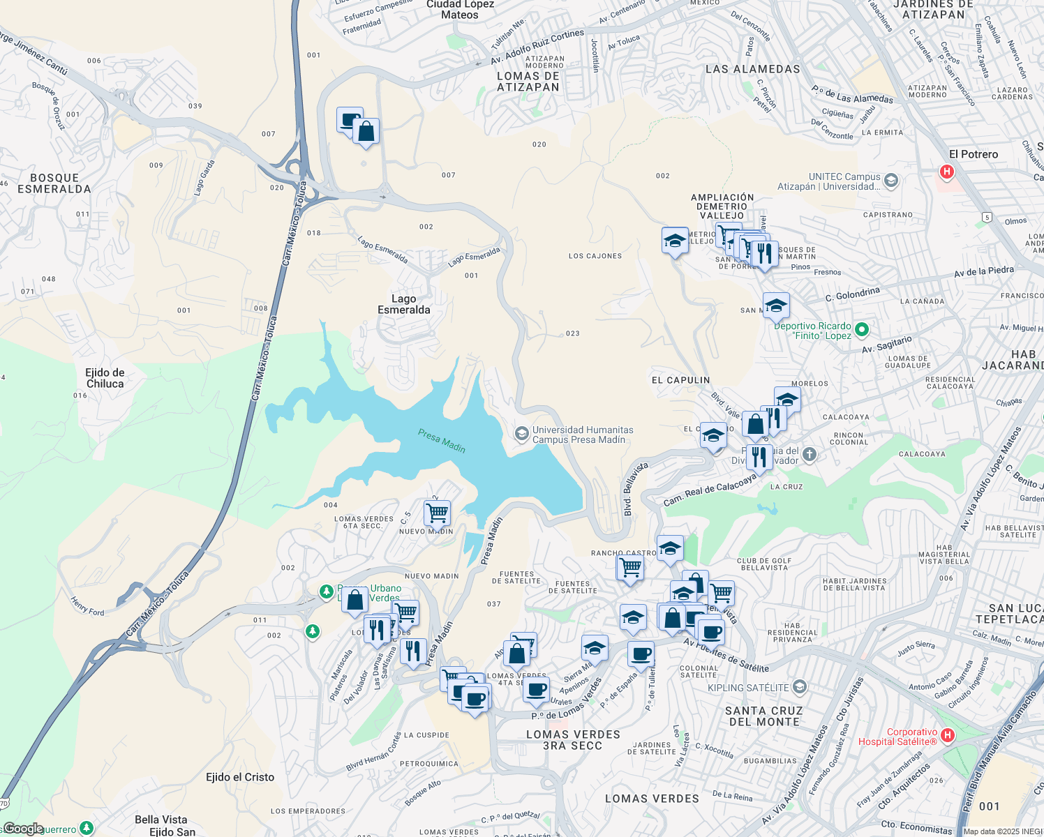map of restaurants, bars, coffee shops, grocery stores, and more near in Viejo Madín