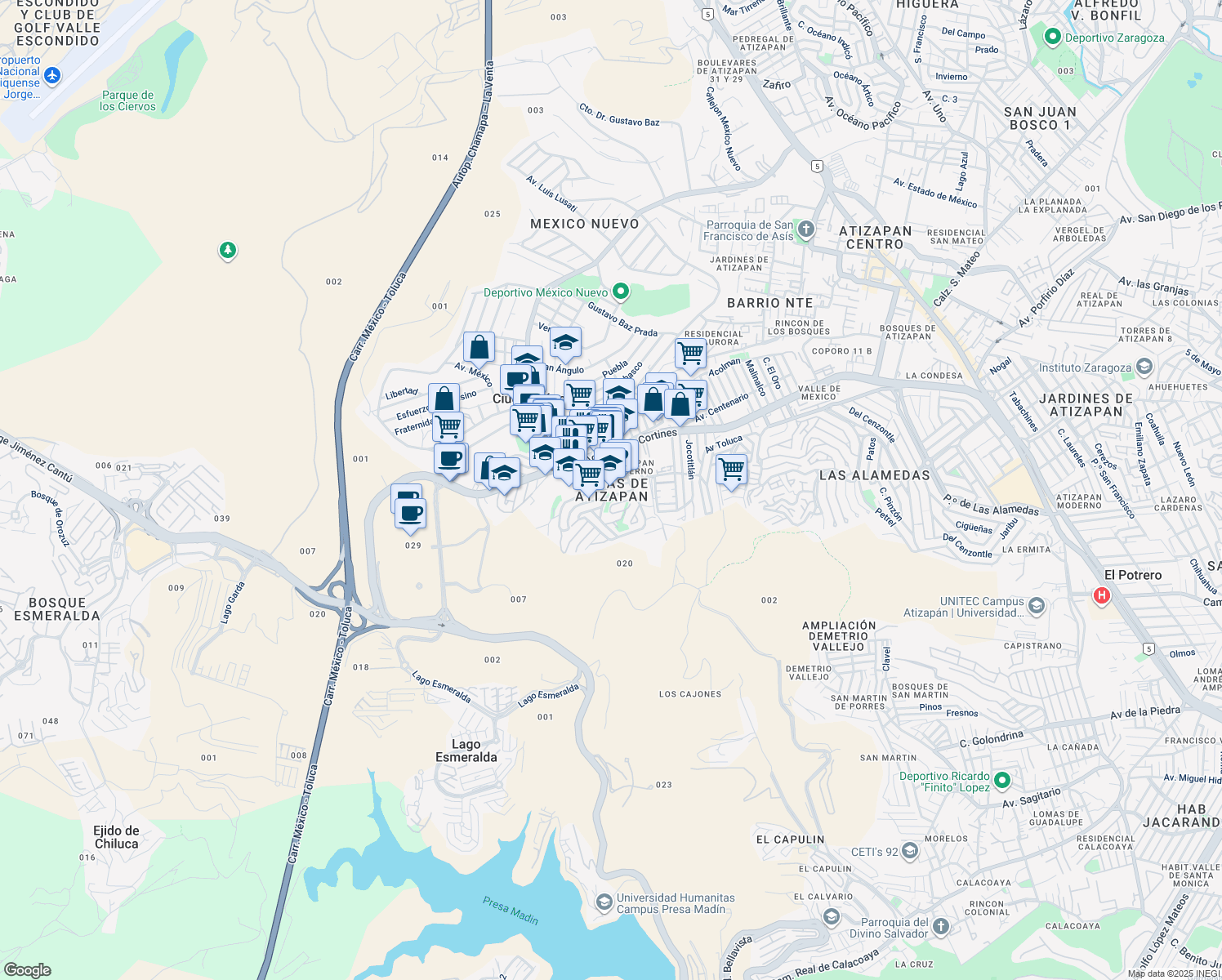 map of restaurants, bars, coffee shops, grocery stores, and more near in Ciudad López Mateos