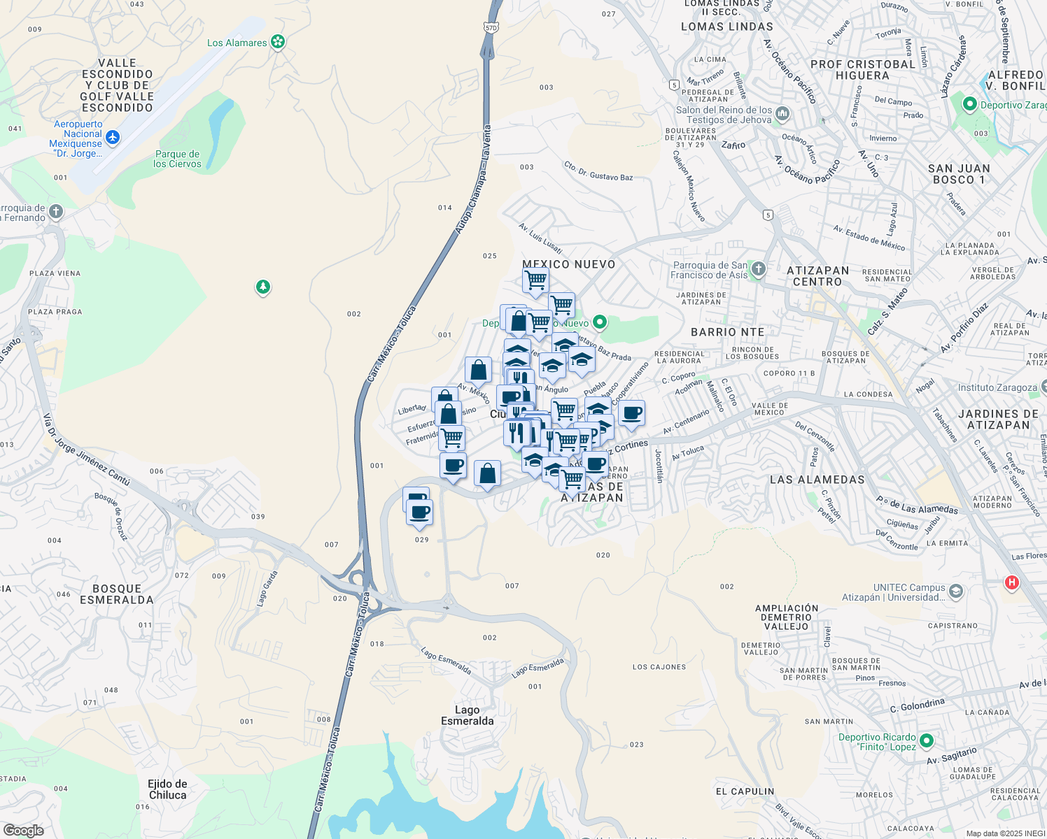 map of restaurants, bars, coffee shops, grocery stores, and more near in Ciudad López Mateos