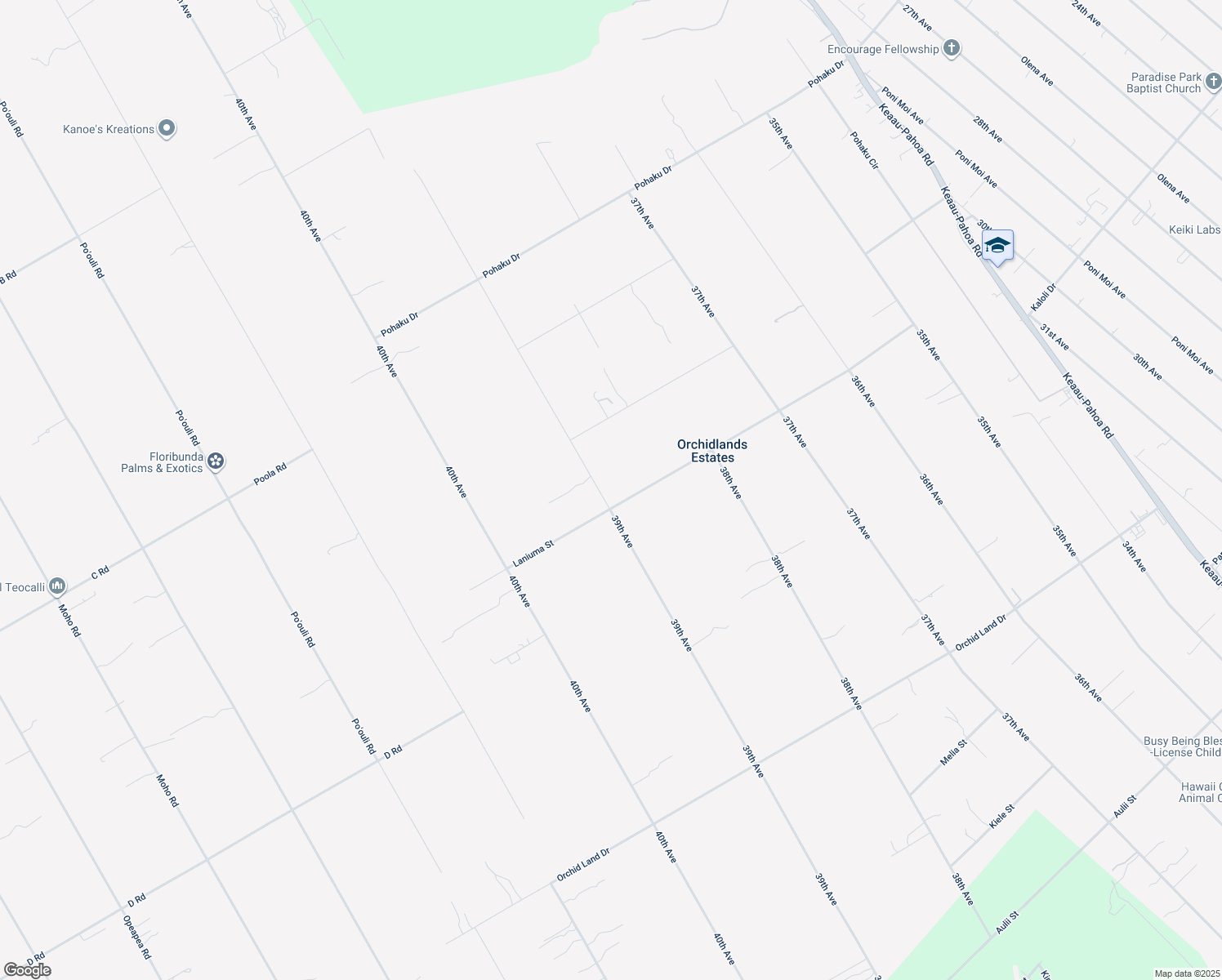map of restaurants, bars, coffee shops, grocery stores, and more near 16-1459 39th Avenue in Keaau