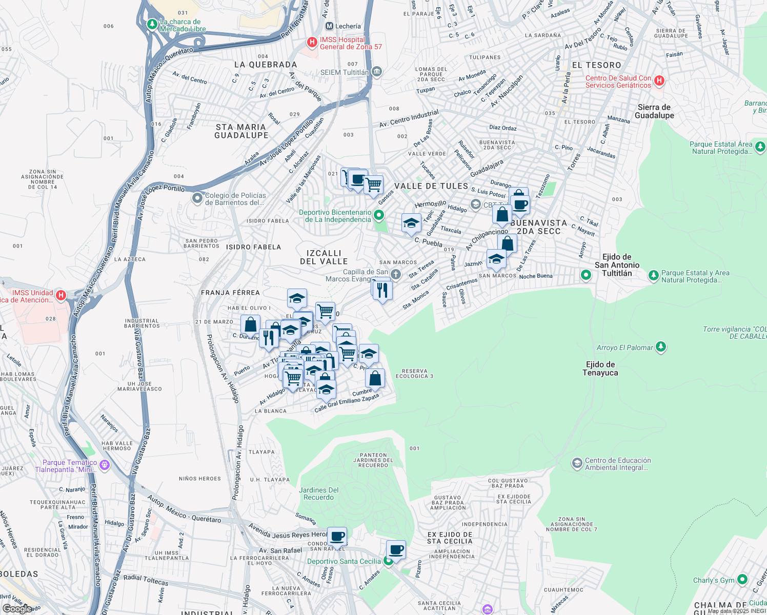 map of restaurants, bars, coffee shops, grocery stores, and more near Santa Monica in Buenavista