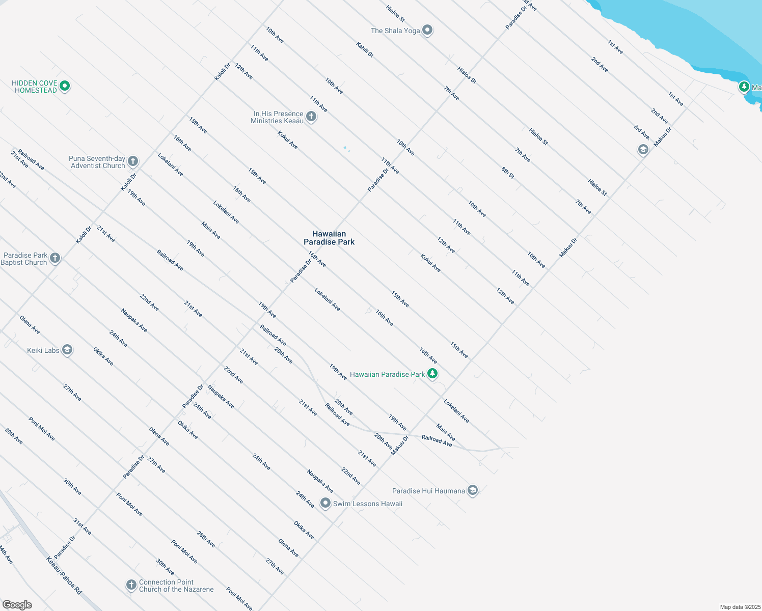 map of restaurants, bars, coffee shops, grocery stores, and more near 15-1847 16th Avenue in Keaau