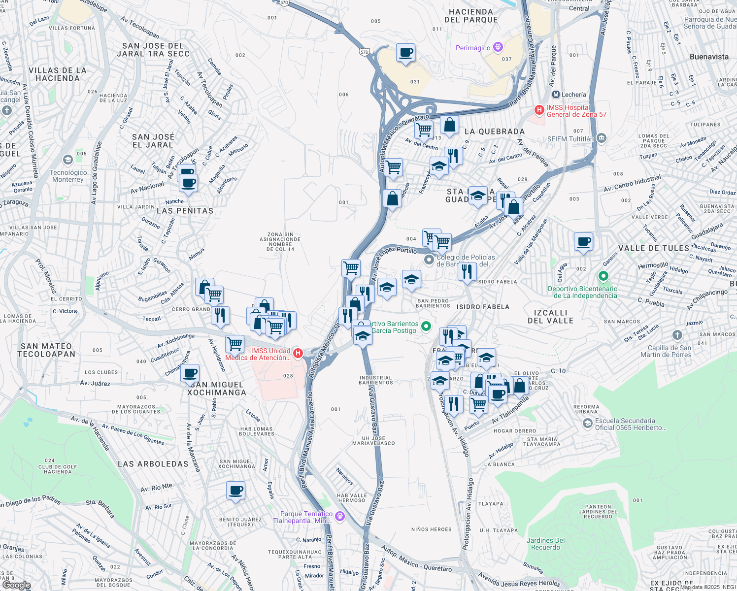 map of restaurants, bars, coffee shops, grocery stores, and more near 4873 Vía Gustavo Baz in Tlalnepantla de Baz