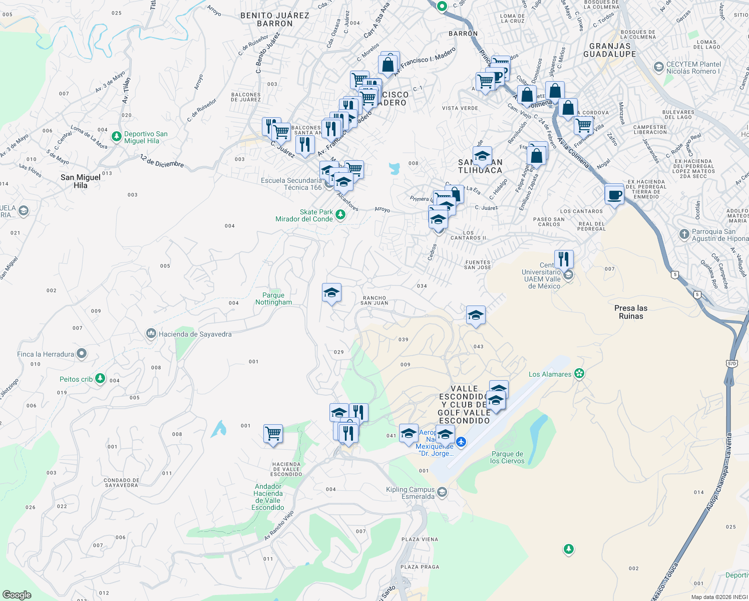 map of restaurants, bars, coffee shops, grocery stores, and more near in Ciudad López Mateos