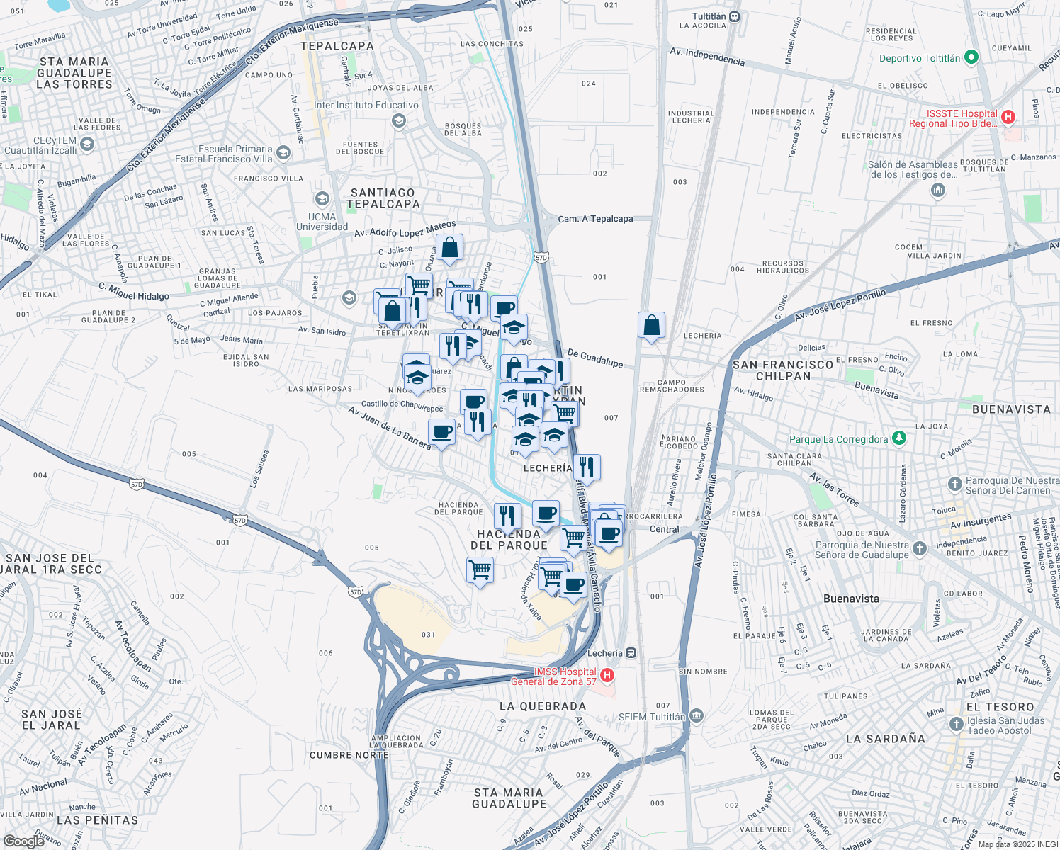 map of restaurants, bars, coffee shops, grocery stores, and more near 27 Francisco I. Madero in Cuautitlán Izcalli