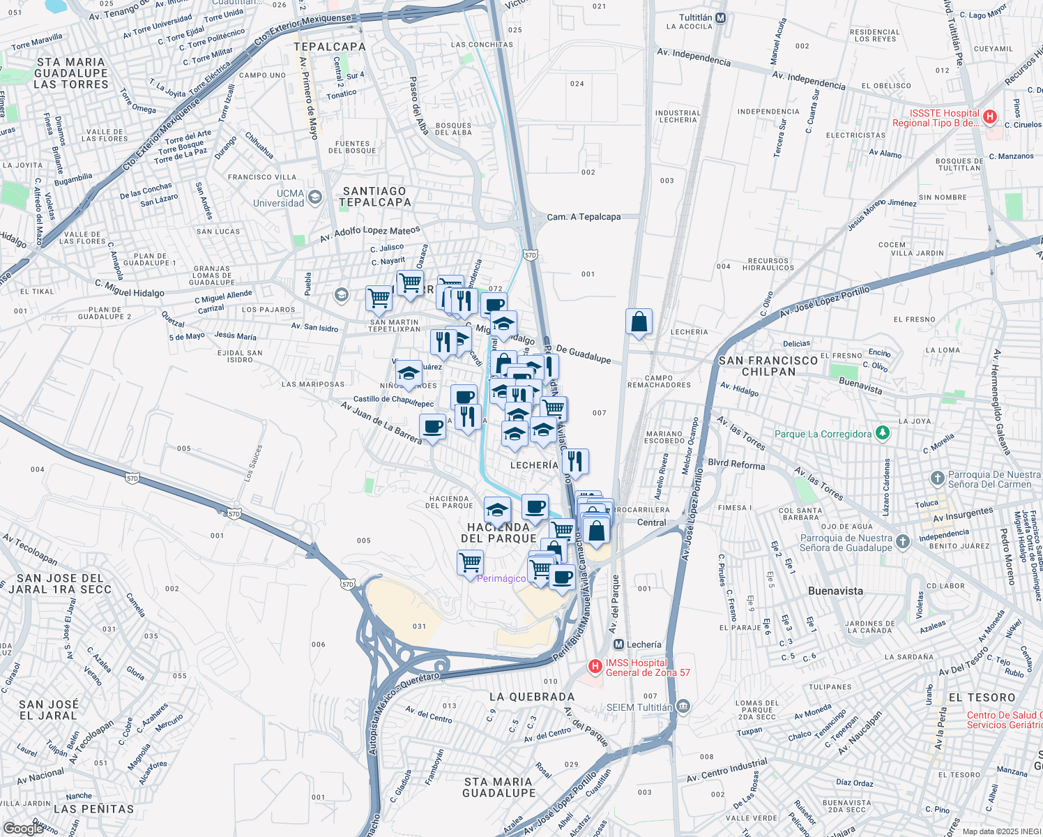 map of restaurants, bars, coffee shops, grocery stores, and more near 27 Francisco I. Madero in Cuautitlán Izcalli