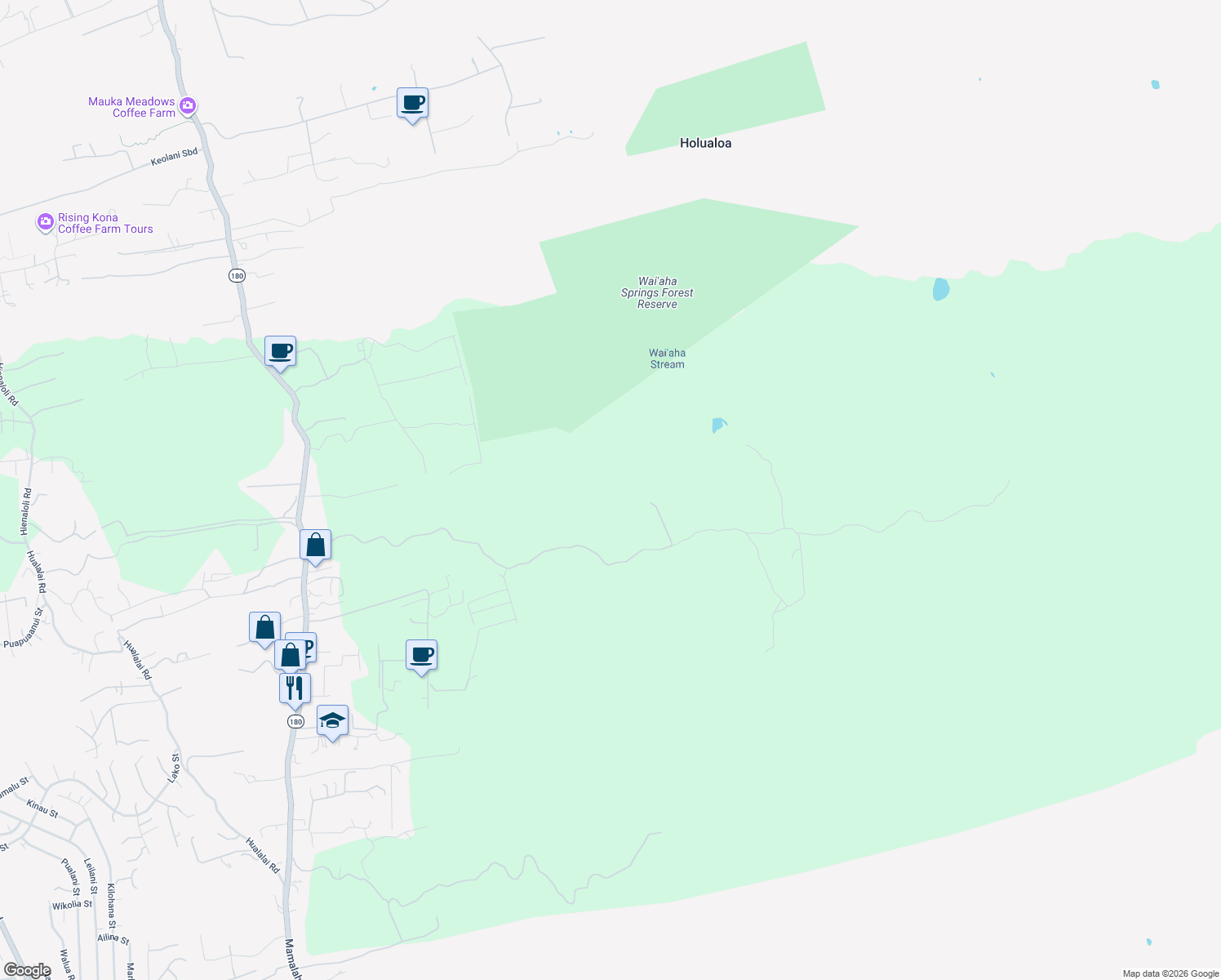 map of restaurants, bars, coffee shops, grocery stores, and more near 76-1297 Waiono Ranch Road in Holualoa