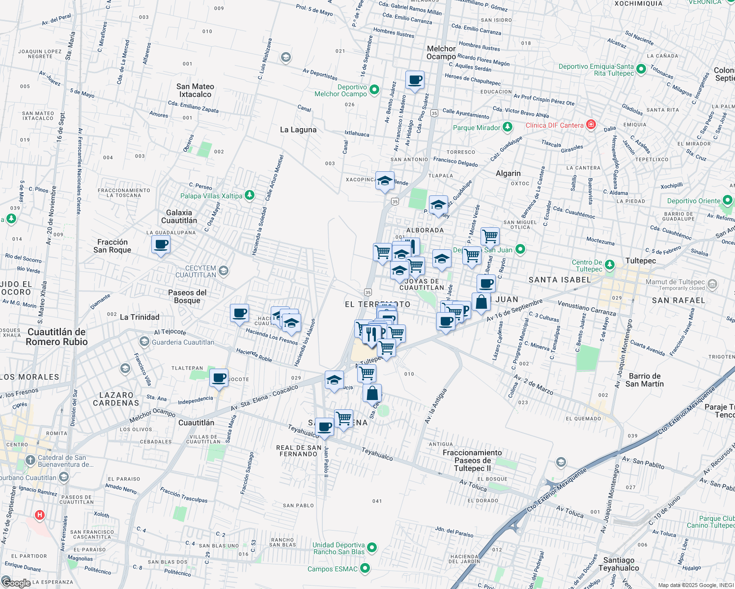 map of restaurants, bars, coffee shops, grocery stores, and more near 18 México 35 in Ciudad de México