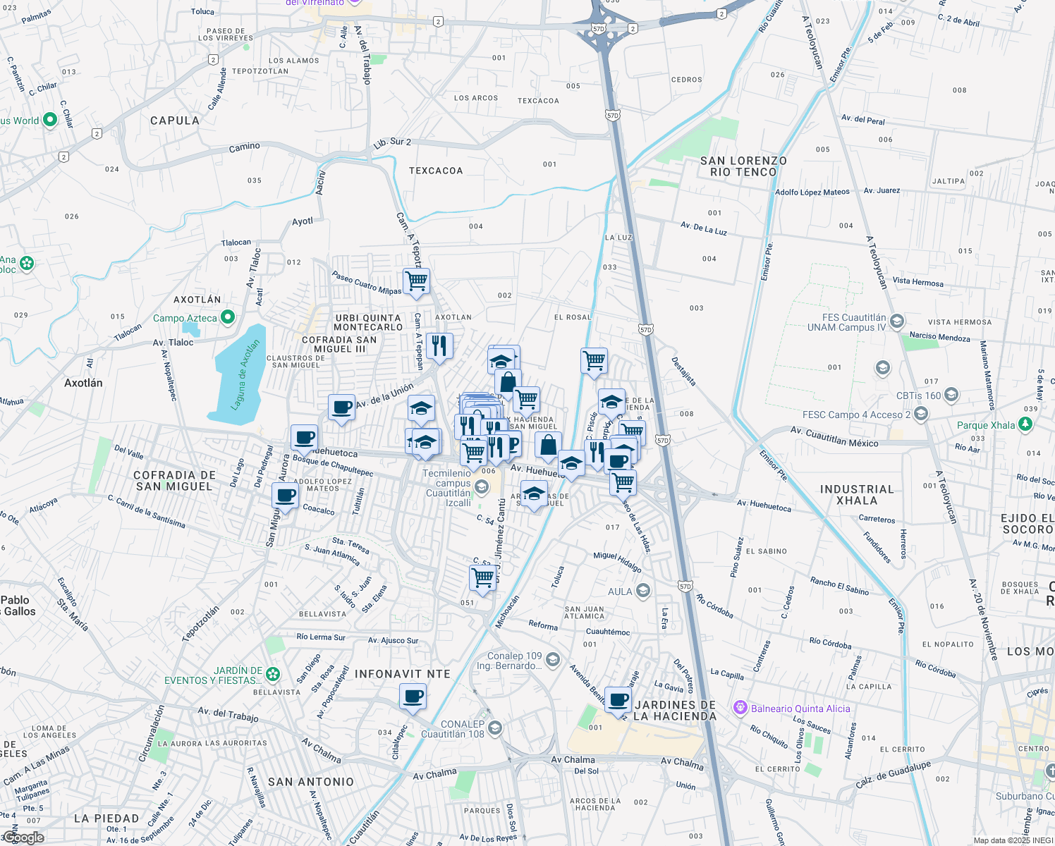 map of restaurants, bars, coffee shops, grocery stores, and more near in Cuautitlán Izcalli