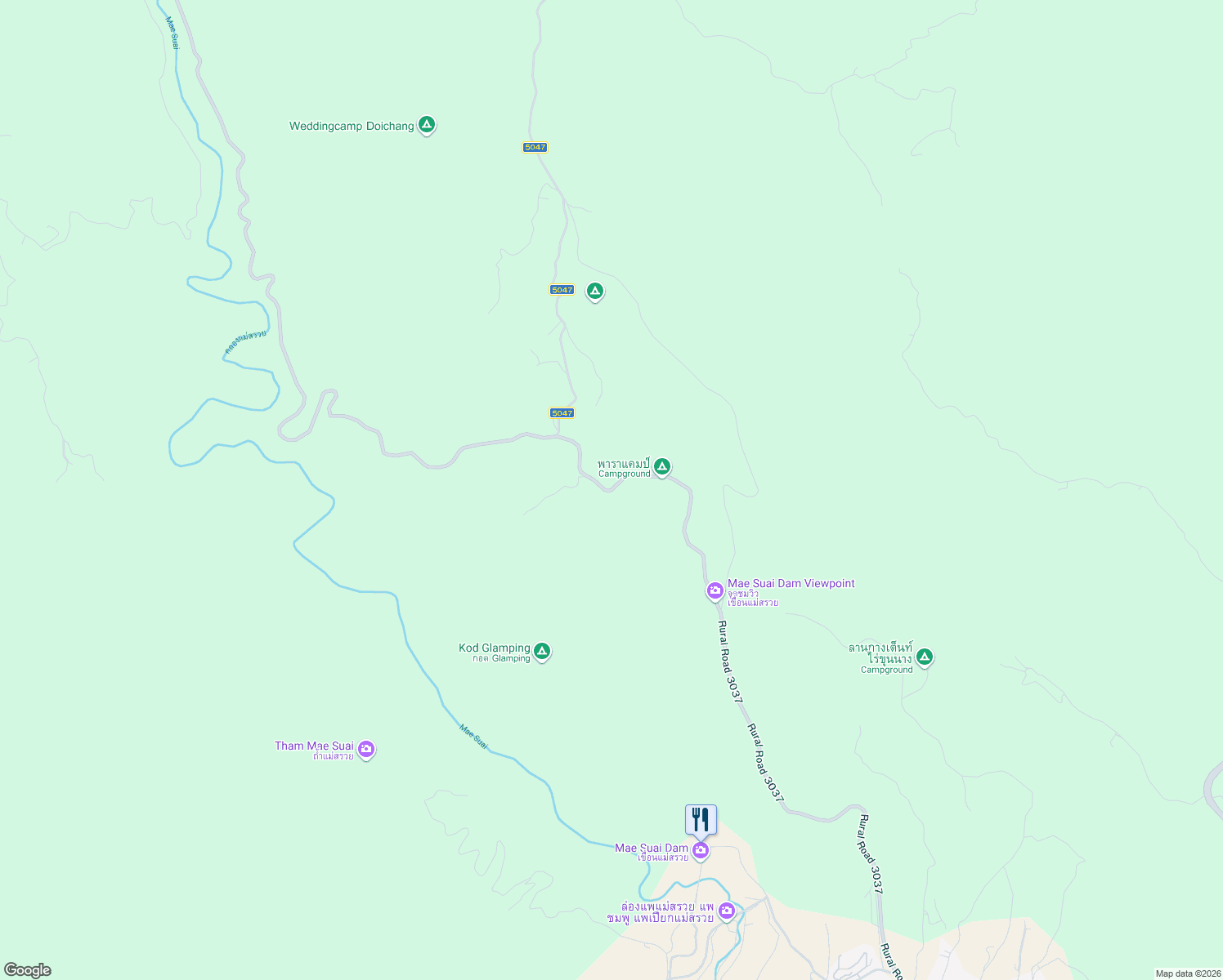 map of restaurants, bars, coffee shops, grocery stores, and more near View Point Road in Amphoe Mae Suai