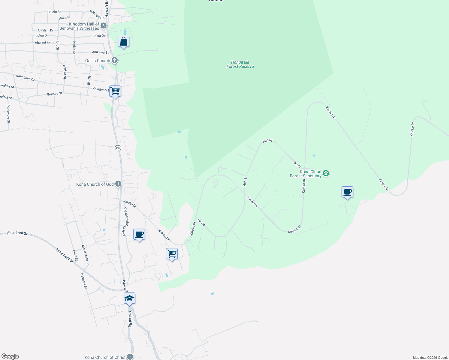 map of restaurants, bars, coffee shops, grocery stores, and more near 73-4563 Ohianani Place in Kailua-Kona