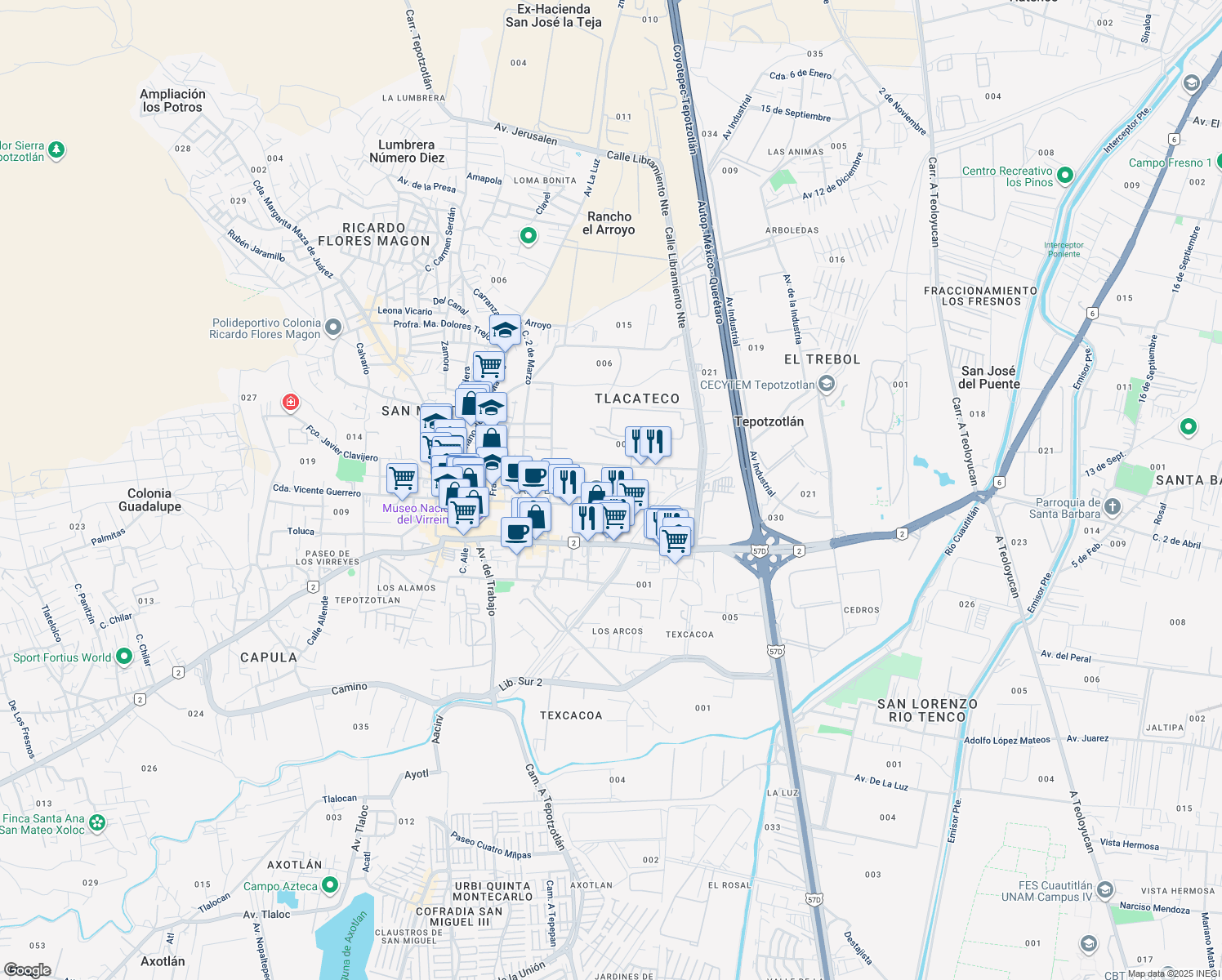 map of restaurants, bars, coffee shops, grocery stores, and more near in Tepotzotlán