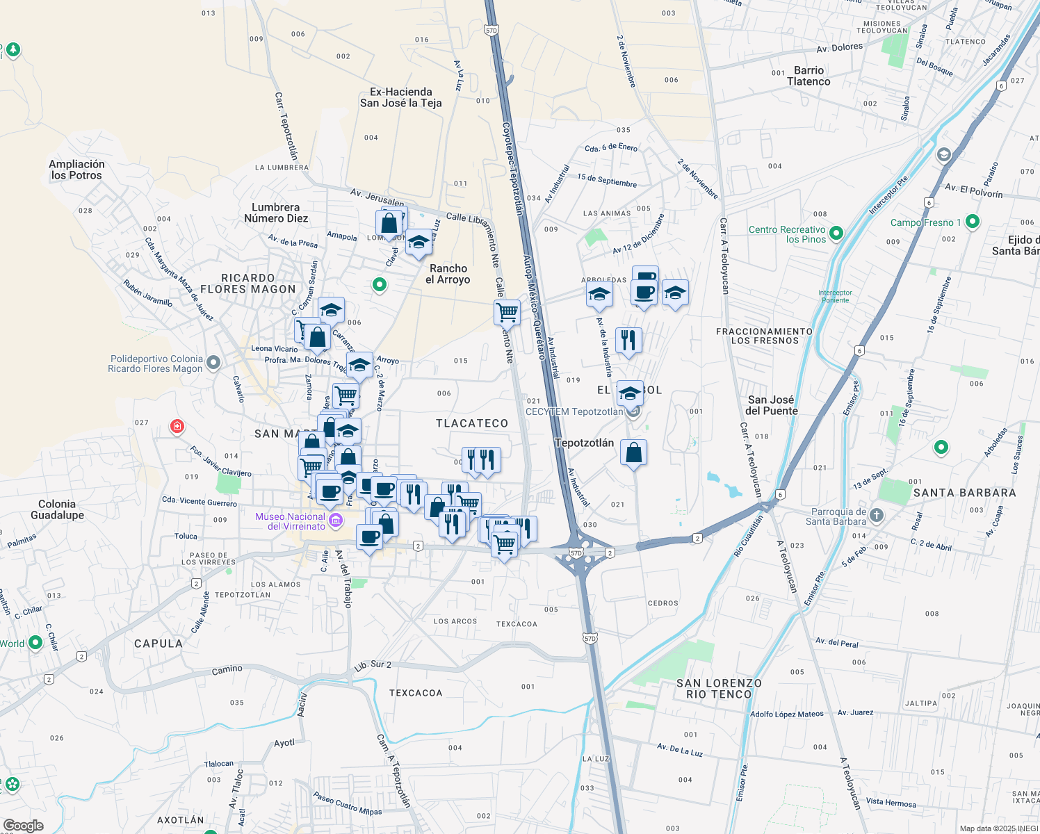 map of restaurants, bars, coffee shops, grocery stores, and more near Calle Libramiento Norte in Tepotzotlán